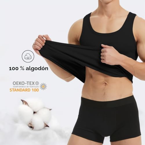 Detalle 2 de YouShow Camiseta Tirantes Hombre Pack 3 100% Algodón – Negro