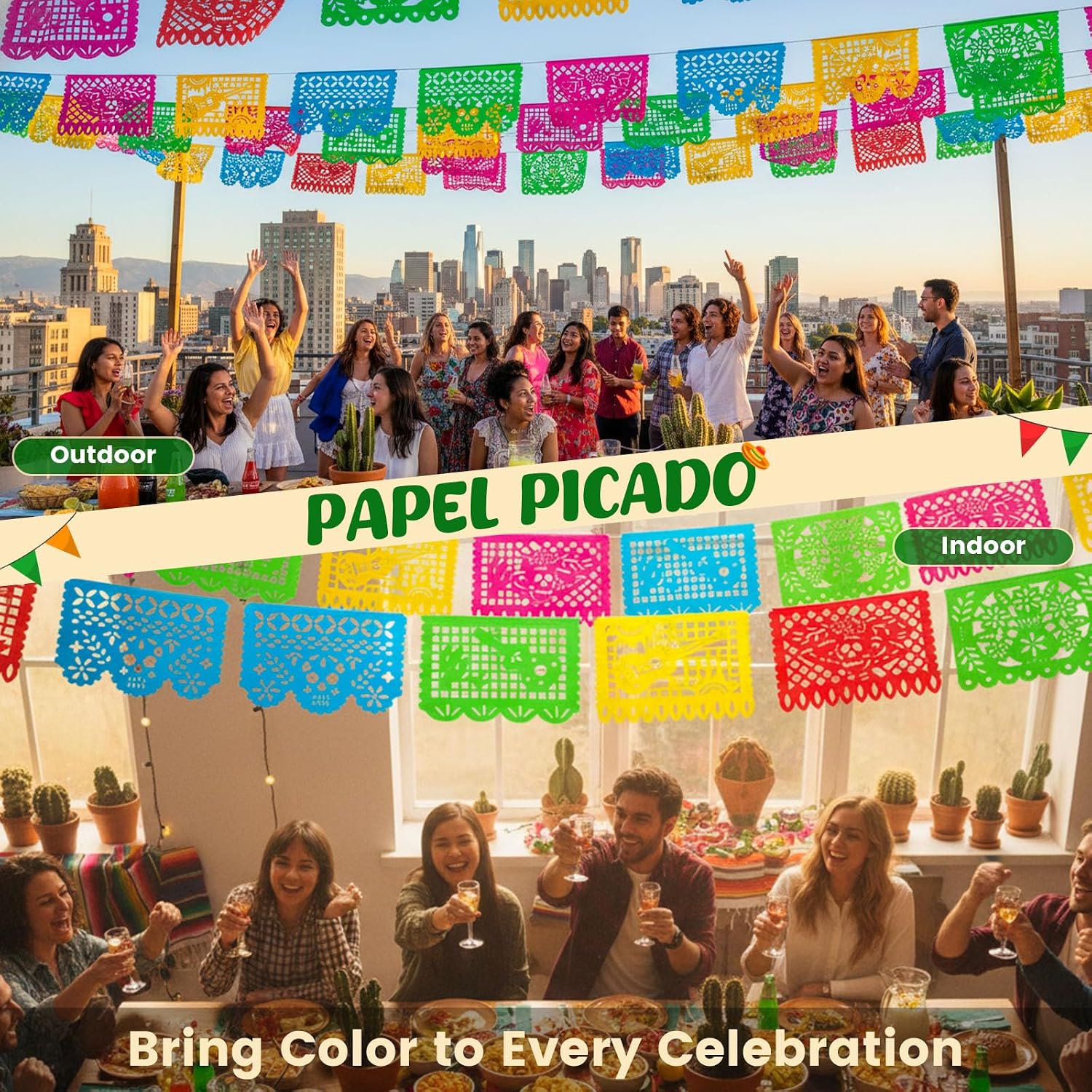 Detalle de FUTUREPLUSX FuturePlusX Mexican Papel Picado Banner, 18 ft Plastic Garland