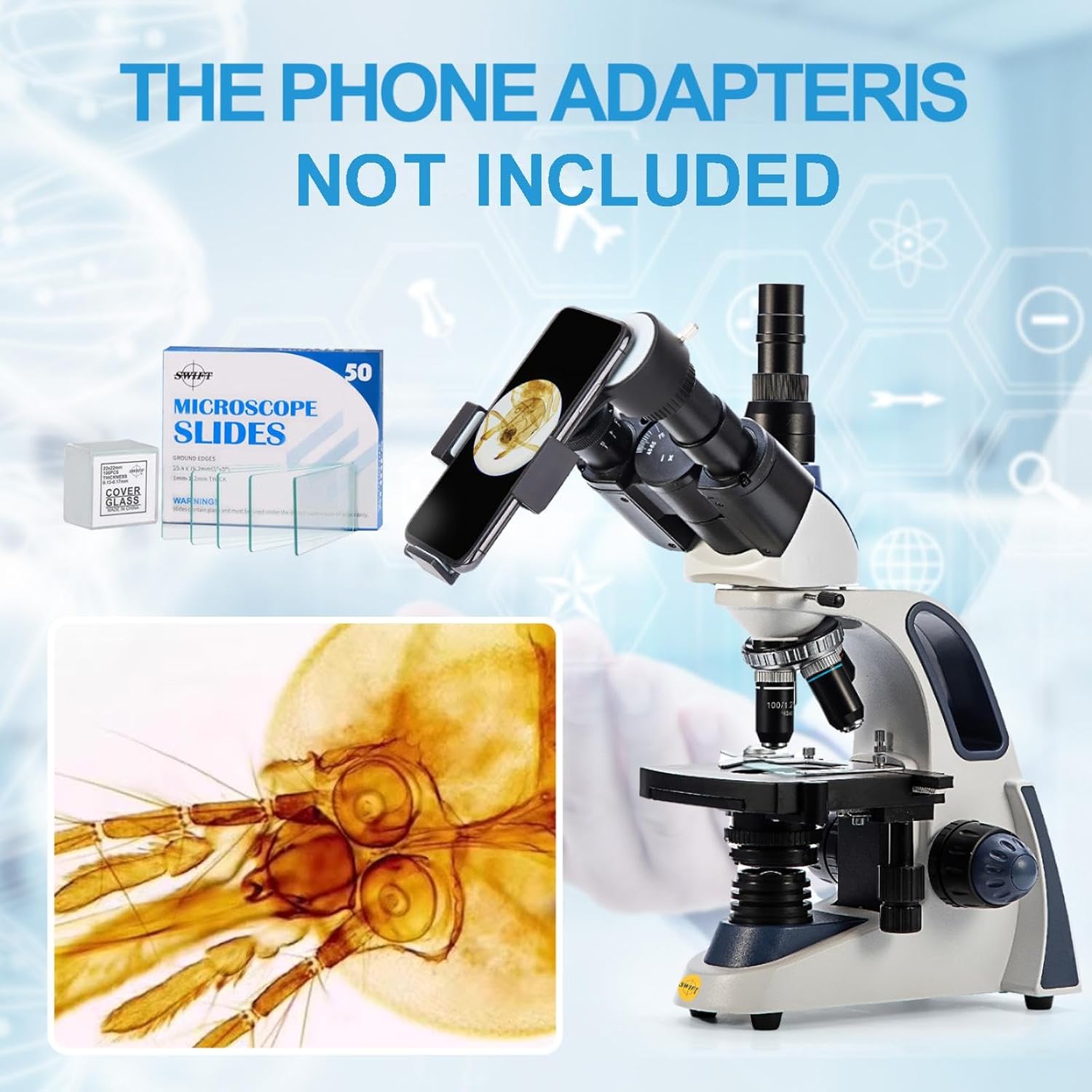 Thumbnail 6 de SWIFT SW380T Compound Trinocular Microscope with 40–2500X Magnification, 5.0MP Camera, and Included Slides