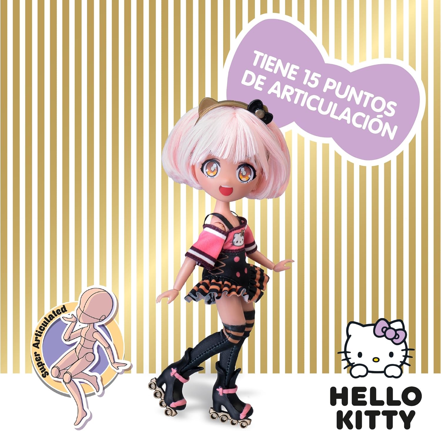 Thumbnail 3 de Hello Kitty 4SF Golden Diva Roller – poupée japonaise patineuse articulée de 19,5 cm avec accessoires