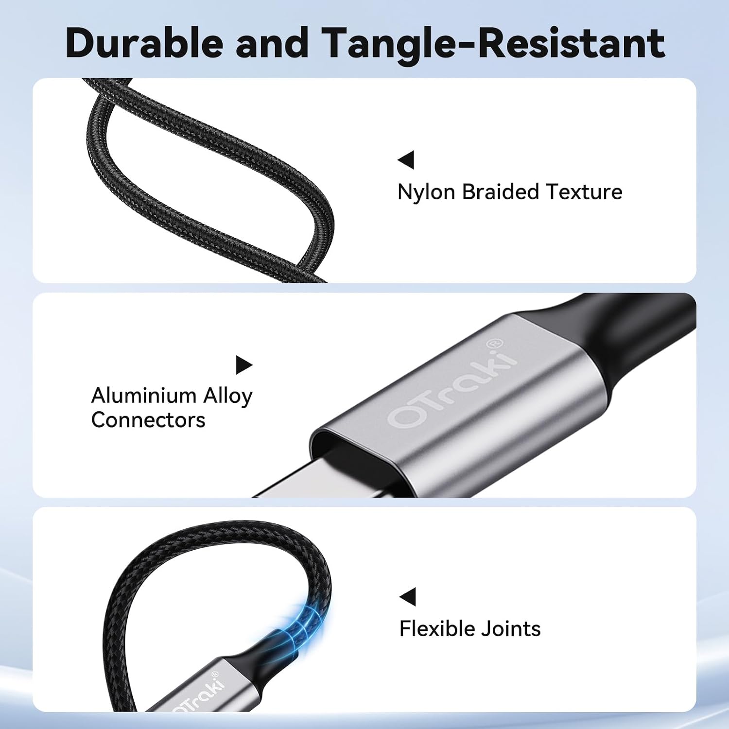 Detalle de OTraki Cavo USB-C/USB-A 0,1 m: ricarica rapida, durata superiore e design intrecciato in nylon