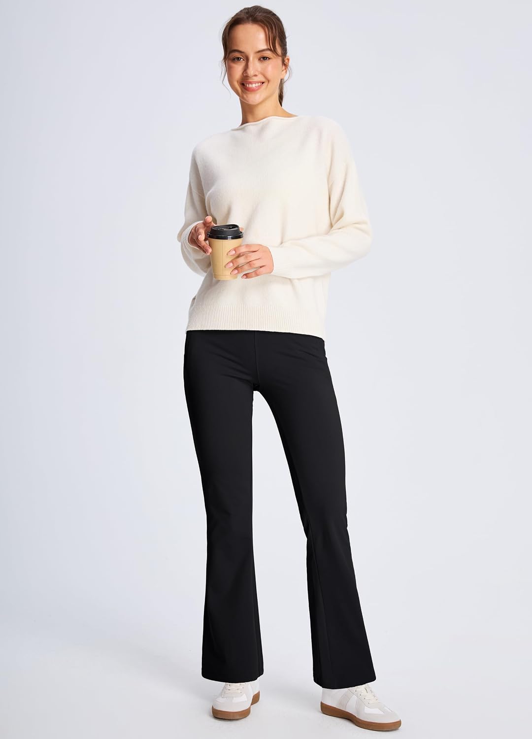 Detalle de Libin Women's Fleece-Lined Flare Yoga Pants, Water-Resistant High Waist