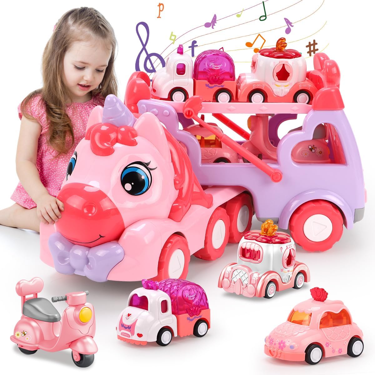Thumbnail 6 de RUIDYA Unicorn Transport Truck Toy with Foldable 160cm Race Track and 6 Die-Cast Cars