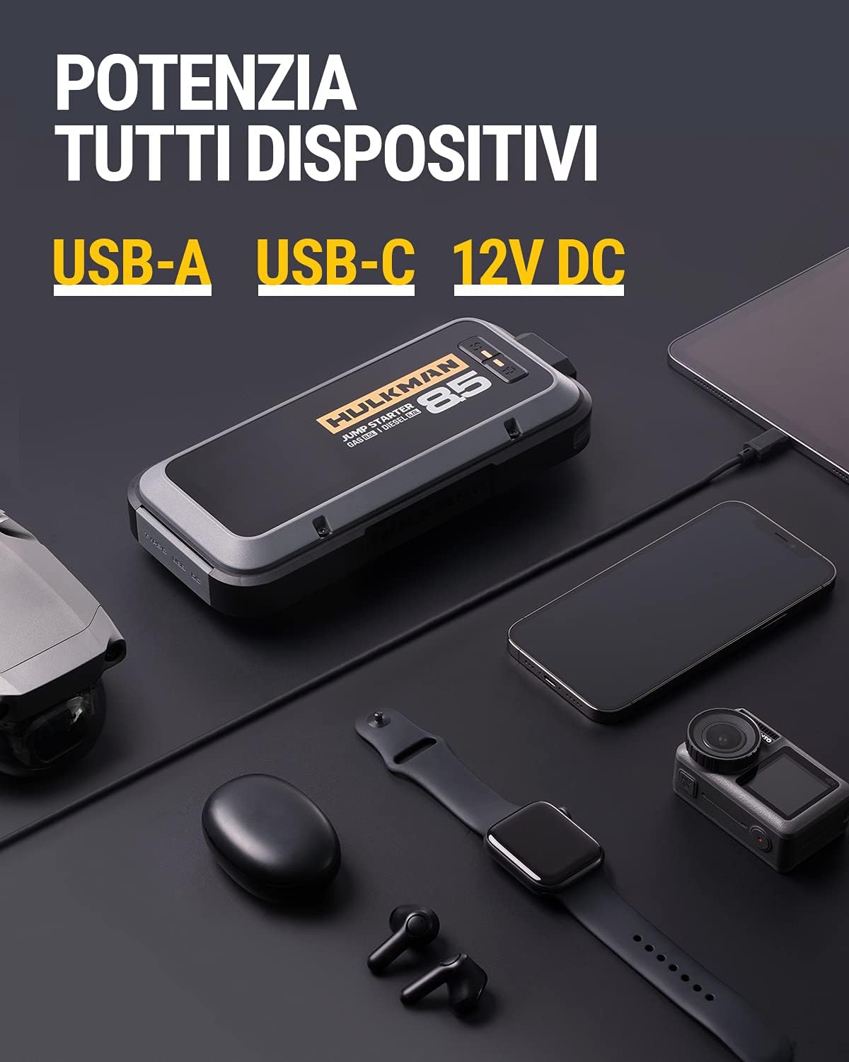 Detalle de HULKMAN Alpha85 Grigio Spazio: Avviatore di Emergenza Intelligente 2000A, 74Wh