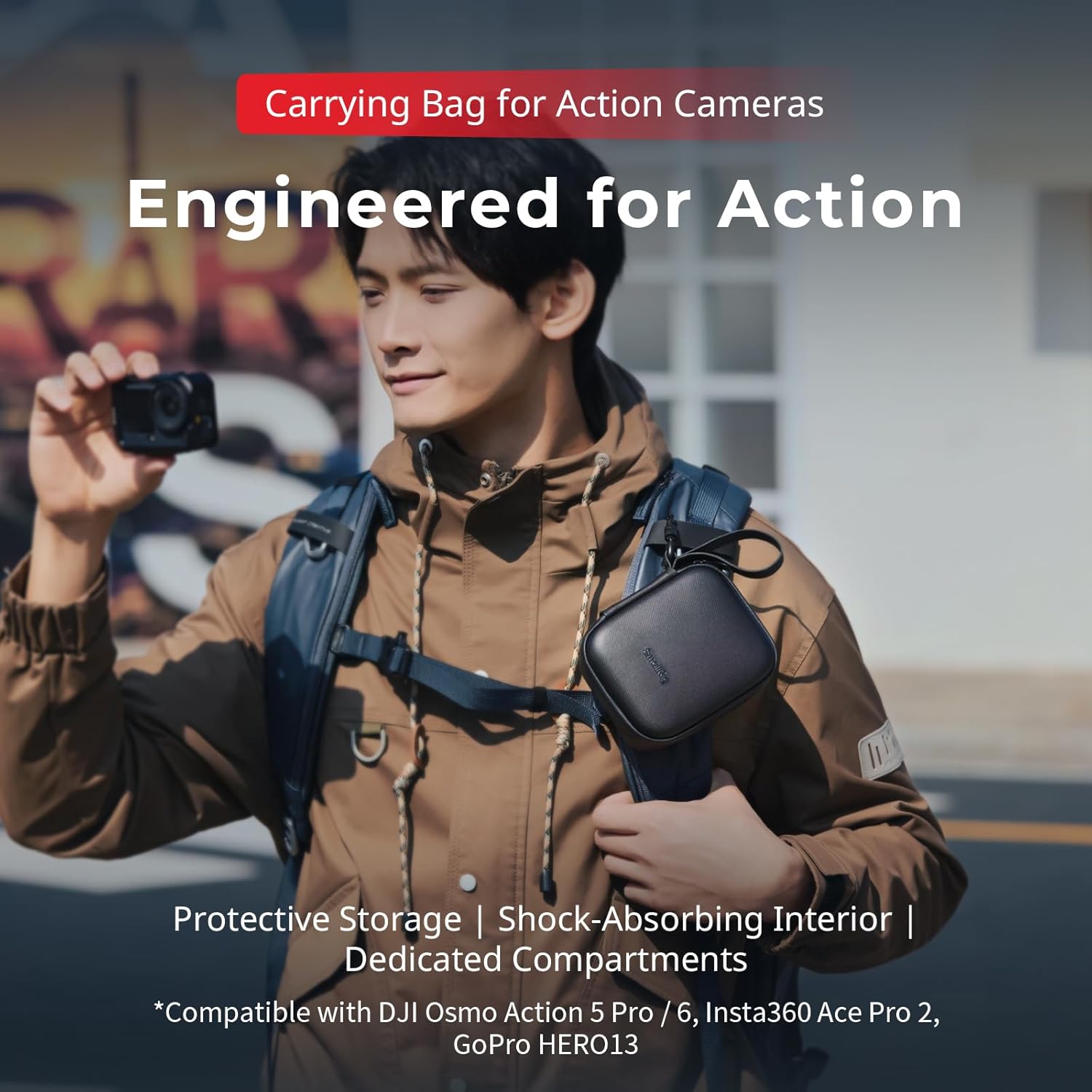 Detalle de SMALLRIG Sac Étui Caméra d'action pour DJI Osmo Action 6/5 Pro et GoPro/Hero 13-9 – Organisation 360°