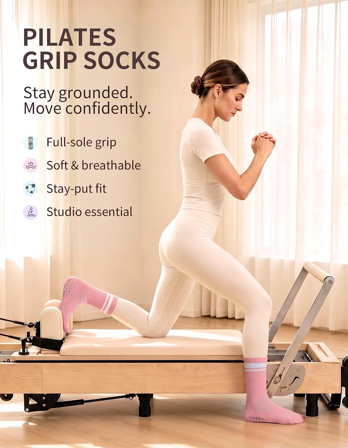 Thumbnail 1 de CLOSEMATE Women's Pilates Grip Socks, 3 Pairs with Full-Sole Silicone Grip