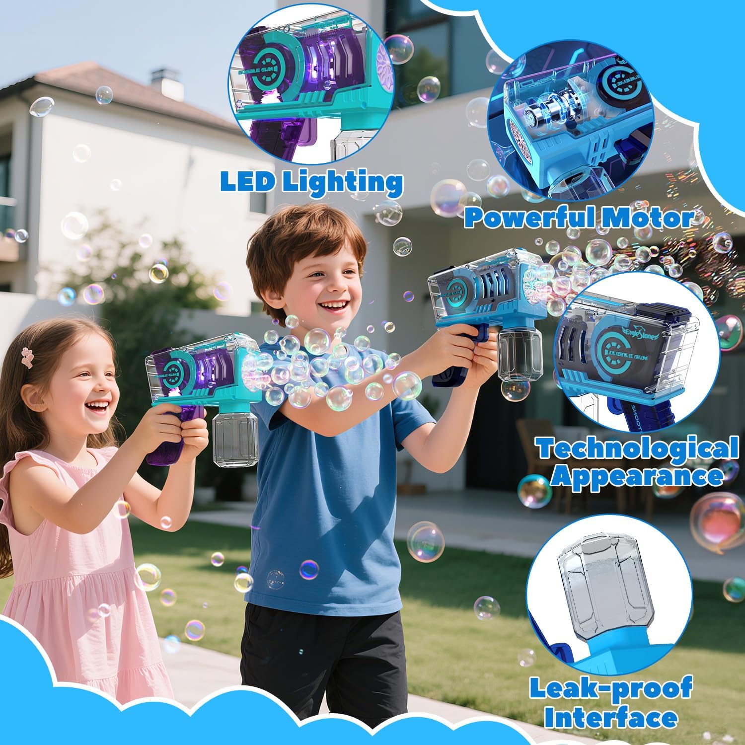 Thumbnail 3 de EagleStone Kids Bubble Gun 2 Pack with LED Lights and 10-Hole Blaster Wands