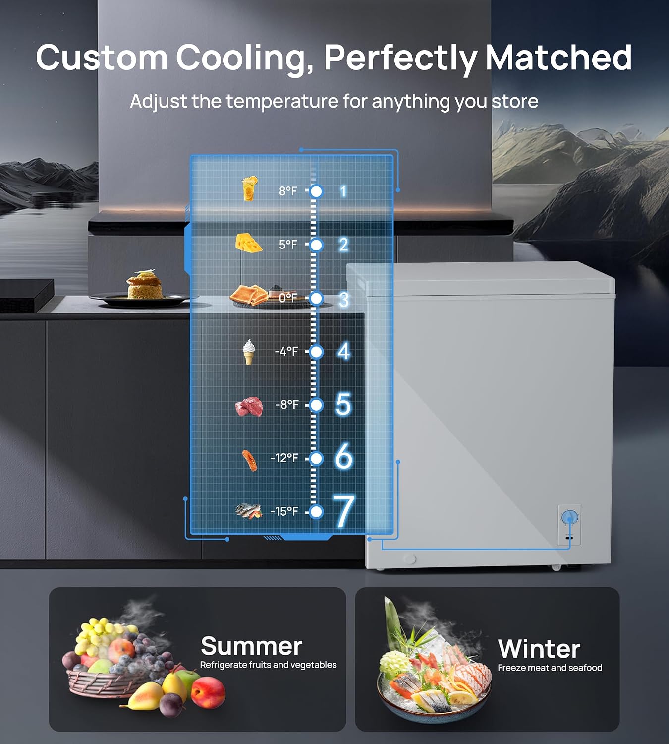 Detalle de Landeagle 5.1 Cu. Ft. Chest Freezer with 7 Settings, Baskets and LED Light