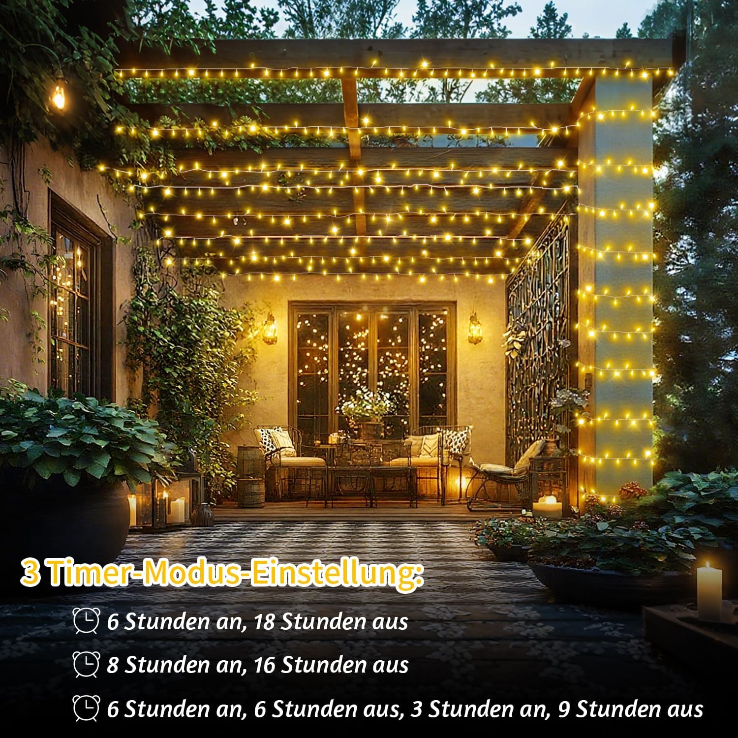 Detalle de JXLEDAYY 1200 LED Lichterkette für außen – 36 m Outdoor-Lichterkette mit Timer & Fernbedienung (Warmweiß)