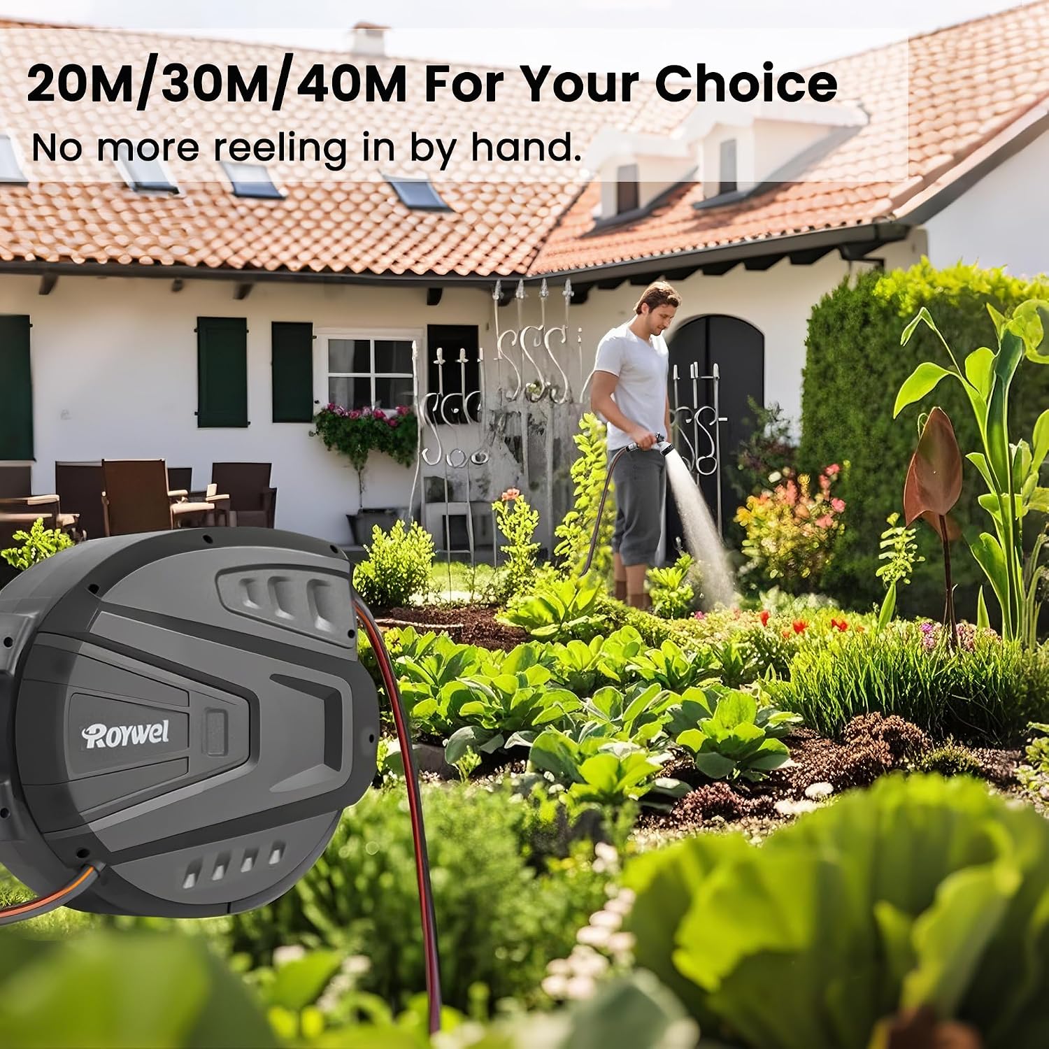 Thumbnail 6 de Roywel Auto Reel Garden Hose 30M: Wall‑Mounted Auto Rewind with 180° Pivot and Multifunction Nozzle
