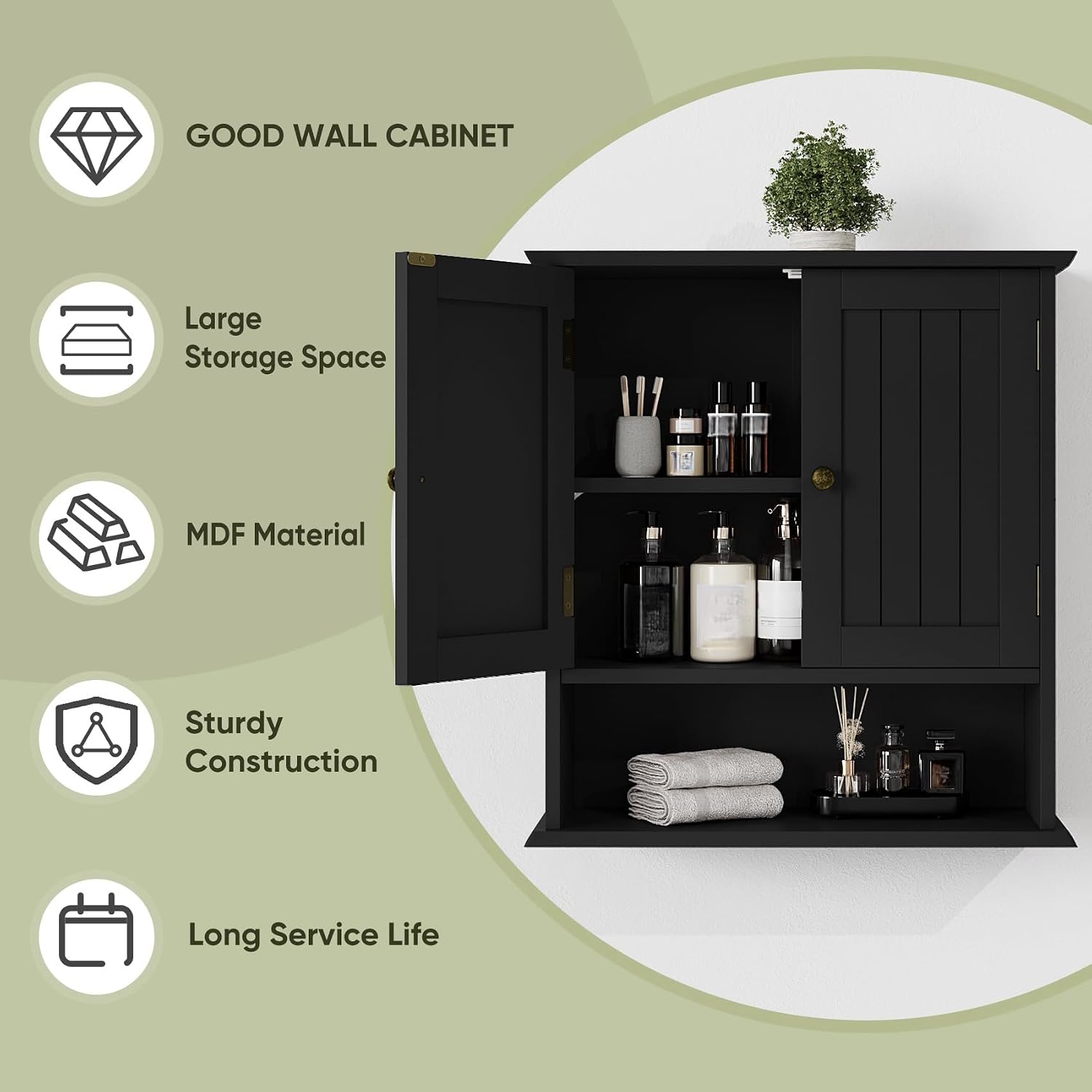 Thumbnail 6 de Smuxee SM-WC002 Black Wall-Mounted Bathroom Cabinet with Adjustable Shelves