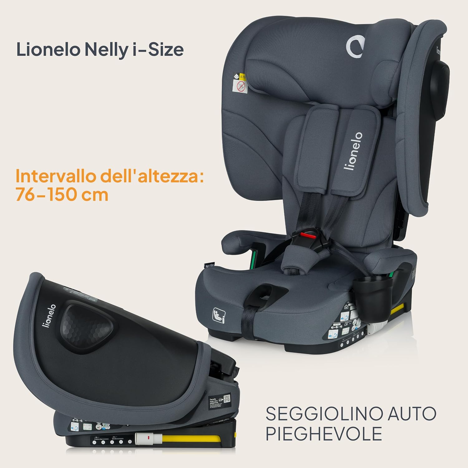 Thumbnail 1 de LIONELO NELLY i-Size Seggiolino Auto Pieghevole: comfort, sicurezza e praticità per 76–150 cm