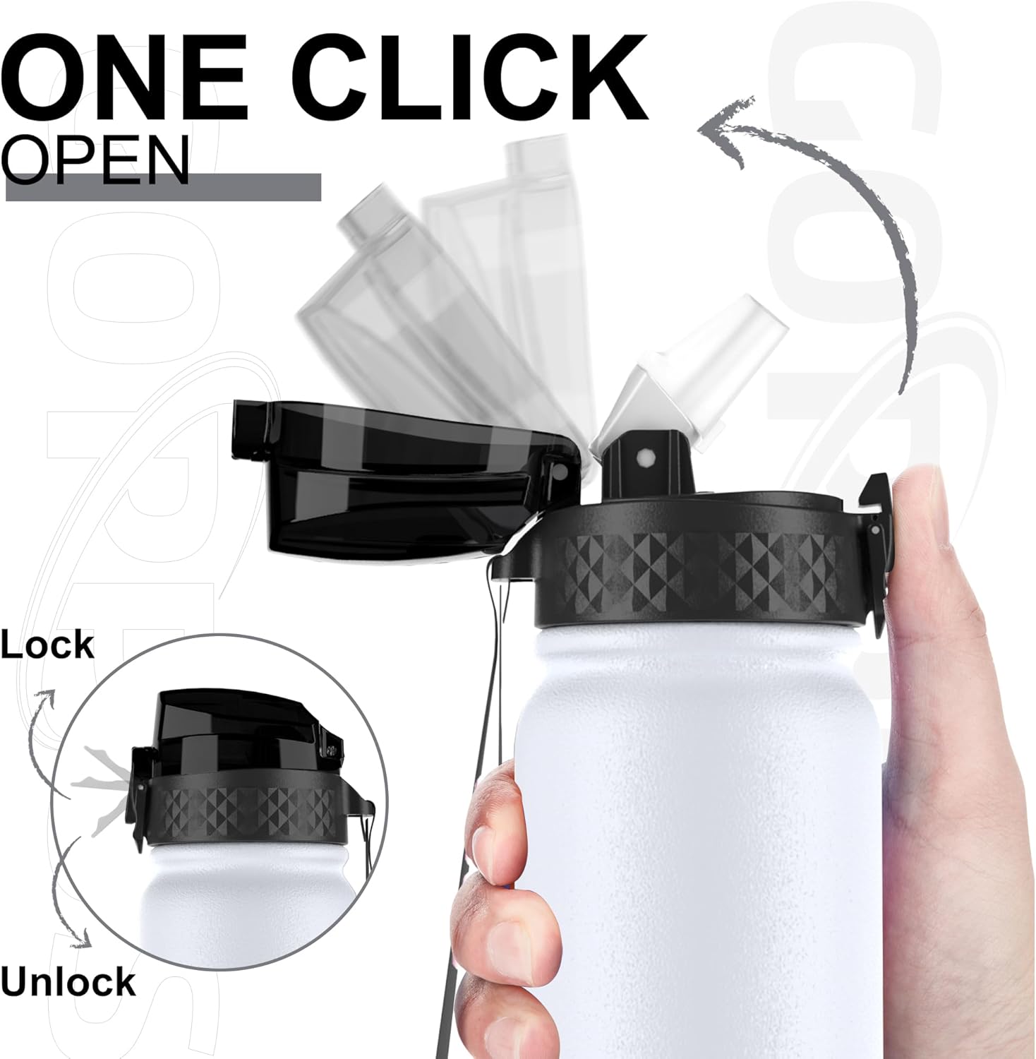Detalle de GOPPUS 600ml/20oz Stainless Steel Water Bottle with Straw – Double Wall Insulation, Leakproof Flip Top Lid