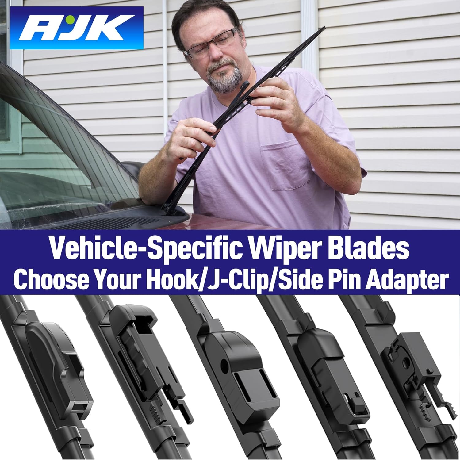 Detalle de AJK Front Windshield Wiper Blades for Honda Accord Crosstour (2010–2015) — Conventional, Vehicle-Specific Fit, Pack of 3