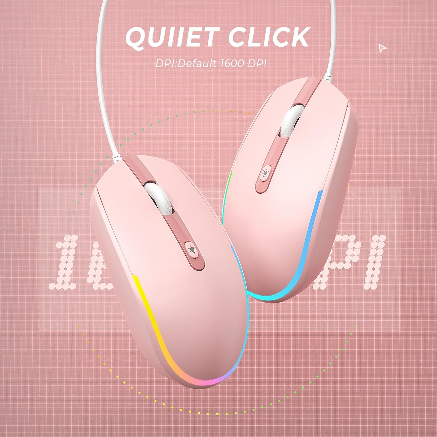 Detalle de Seenda wired mouse 1600 DPI RGB in pink