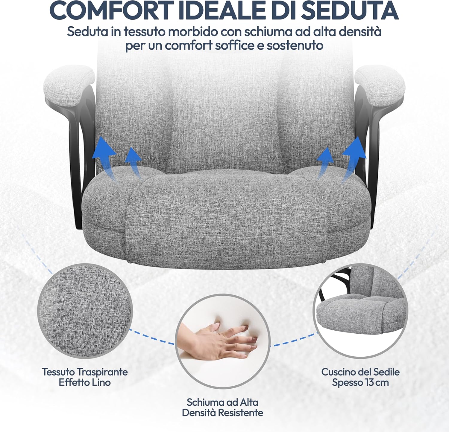 Detalle de Yaheetech Sedia Ufficio Ergonomica con Schienale Alto in Tessuto e Ecopelle Grigio – Rotelle, Altezza Regolabile