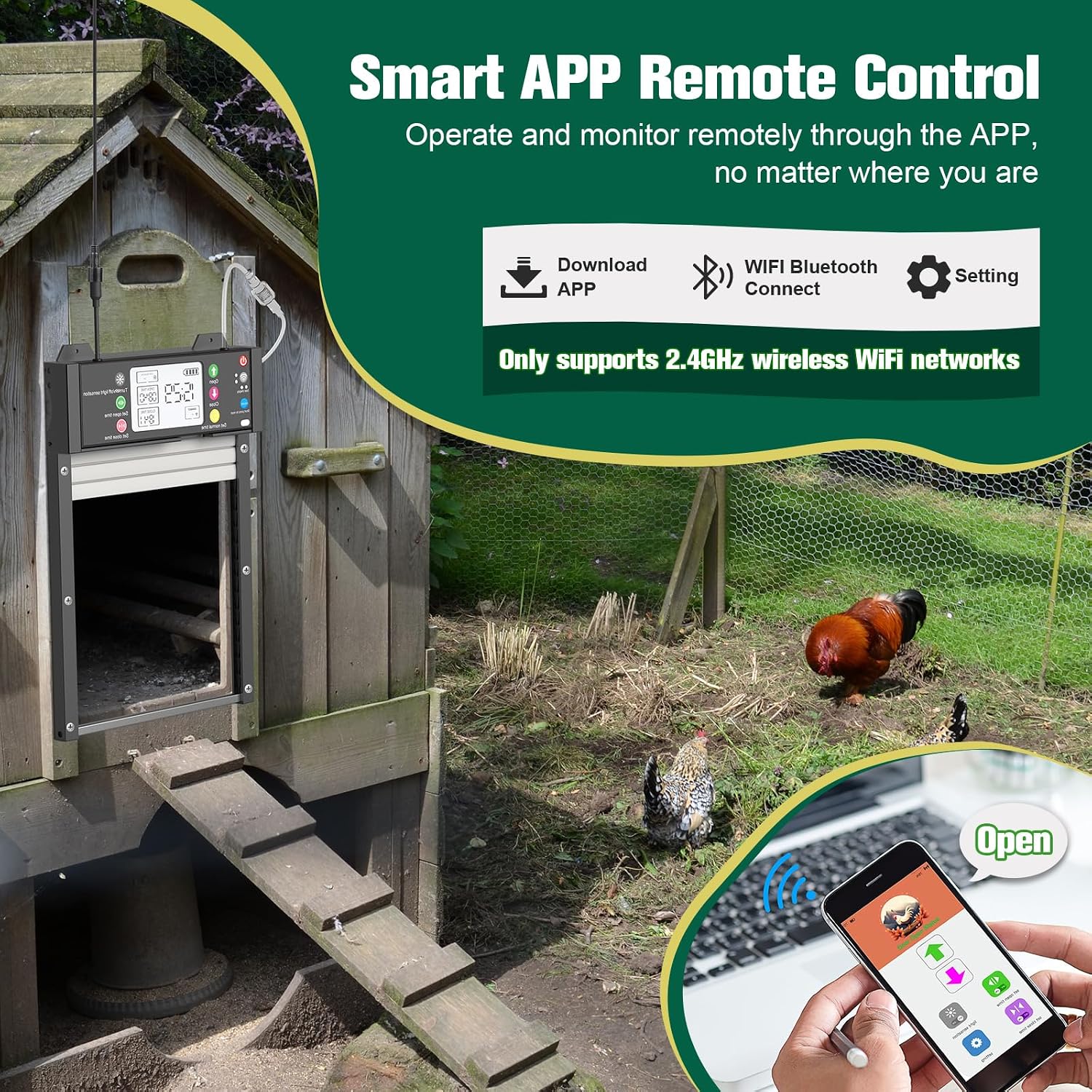 Thumbnail 5 de SARELLIT automatische kippenhokdeur op zonne-energie met app, wifi en timer