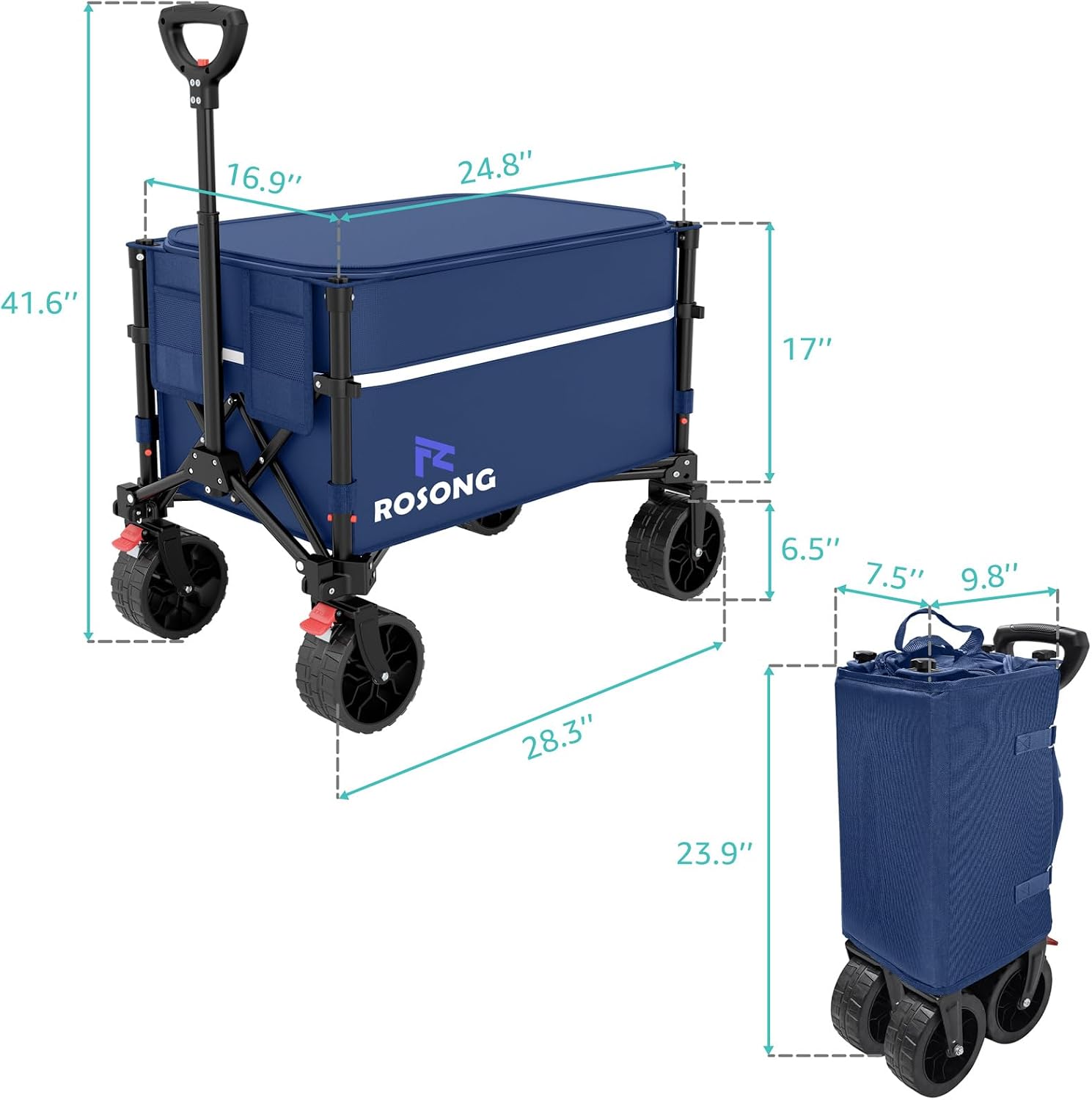 Detalle 2 de ROSONG zq001 Folding Utility Wagon, 120L with Lid, 250 lb Capacity