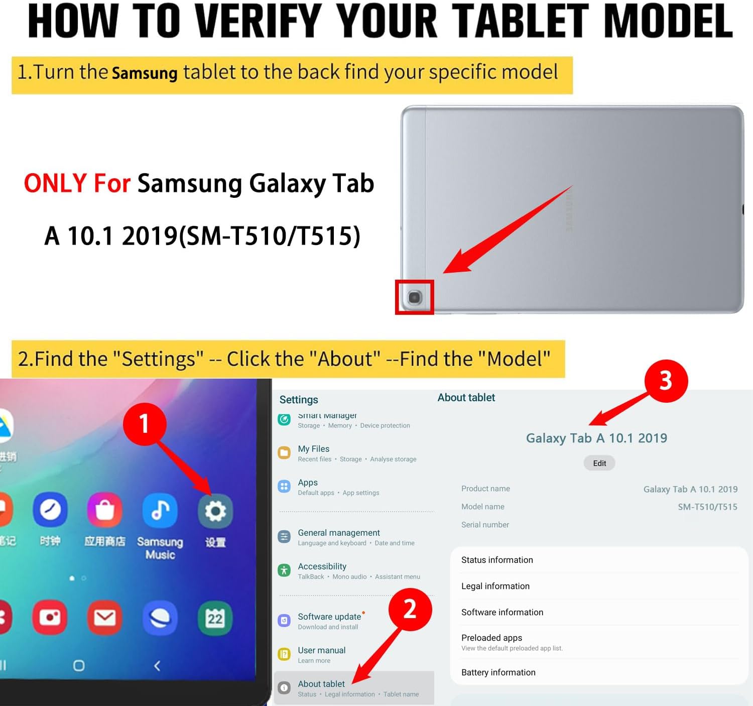 Detalle 2 de CXTCASE Hülle für Samsung Galaxy Tab A 10.1 2019 (SM‑T510/T515) – Multi-Winkel Folio Flip aus PU Leder (Violett)