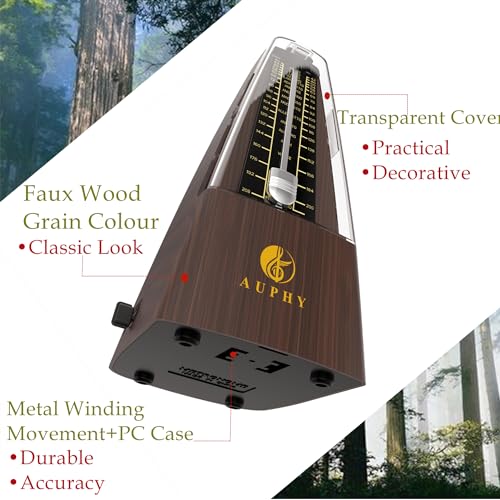 Detalle de AUPHY M350 Classico Metronomo Meccanico con Campana – Versione in Legno con Grammofono e Rimetti Tempo per Pianoforte, Chitarra, Sassofono, Batteria, Clarinetto