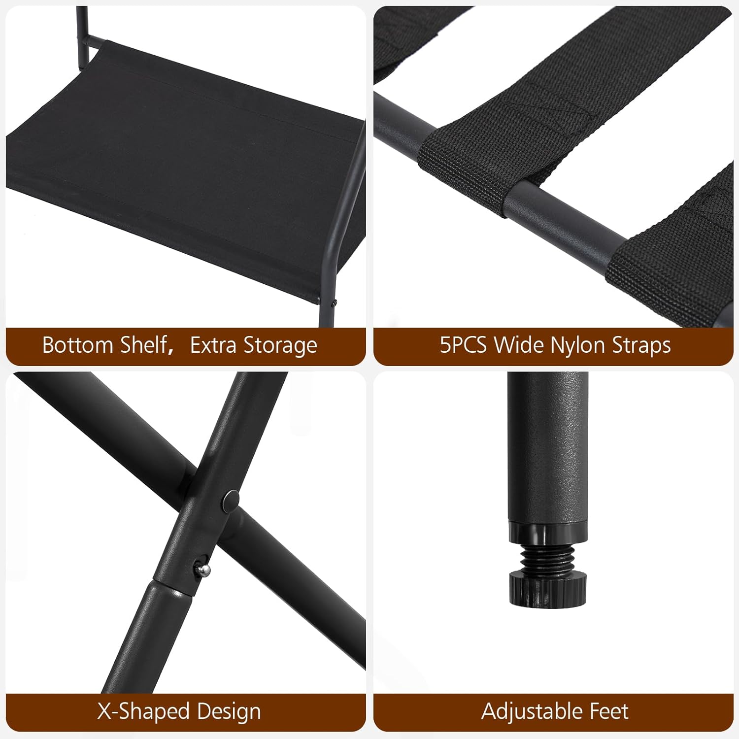Thumbnail 5 de AMHANCIBLE Luggage Rack (Set of 2) Foldable Suitcase Stands with Storage Shelf, HLR02BK, Black