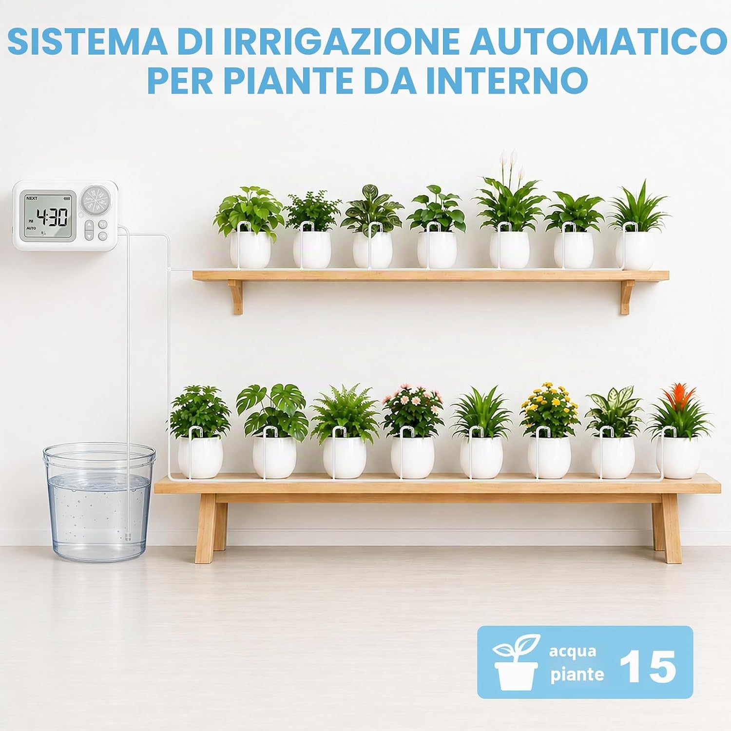Detalle de Landrip Irrigazione Automatica Vasi: Kit per 15 Piante in Vaso con Controllo LCD