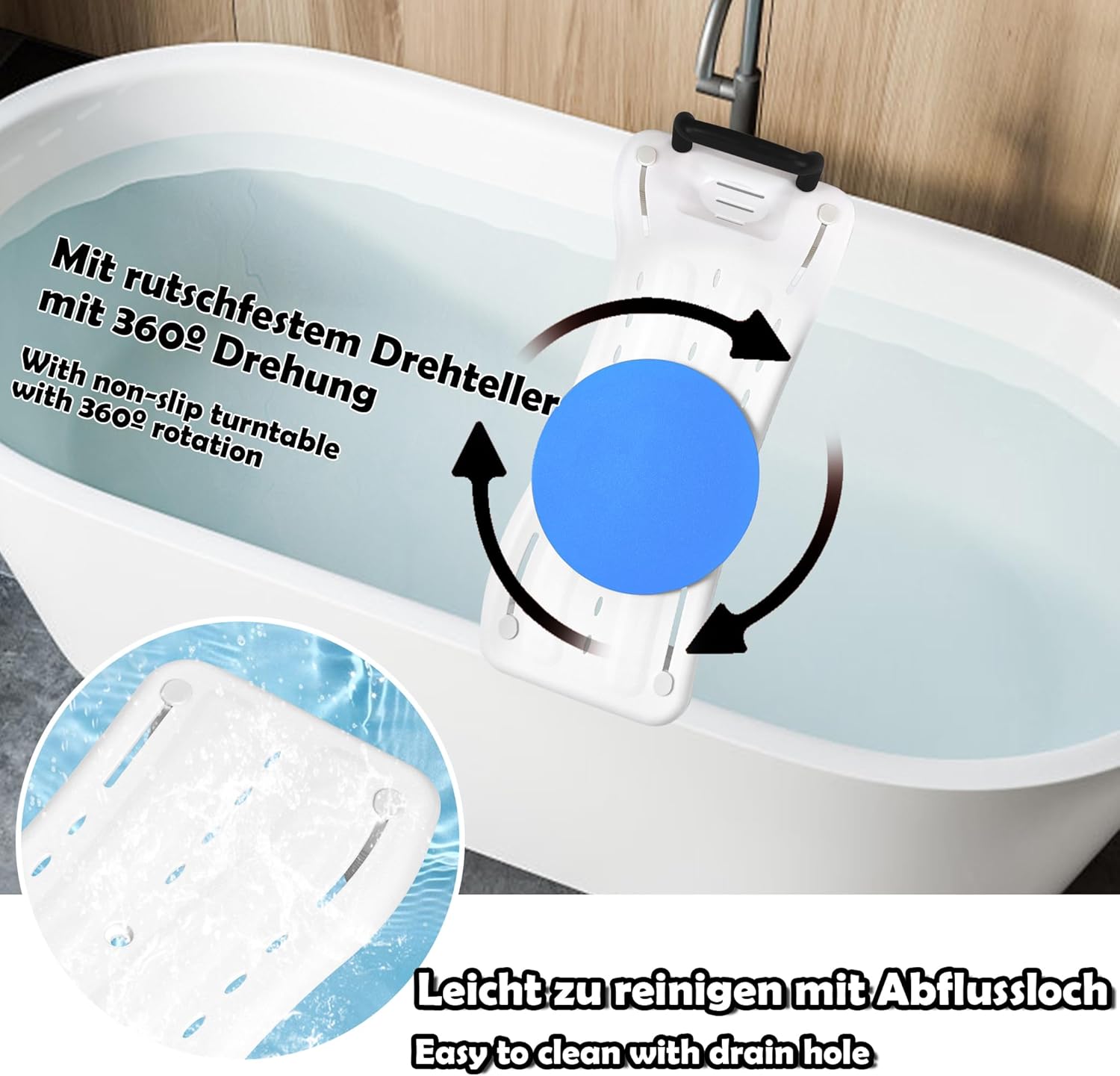 Detalle 2 de ACXIN Planche de bain réglable pour personnes âgées (41 à 63 cm) avec porte-savon, poignée et plaque tournante