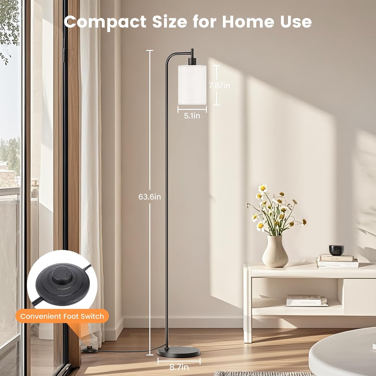 Detalle de SIBRILLE Floor Lamp with Linen Shade, Remote Dimming and 3 Colour Temperatures