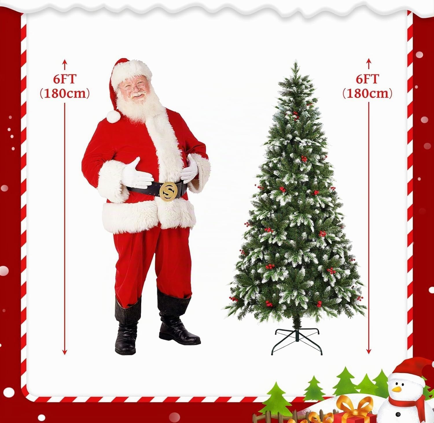 Thumbnail 6 de Sapin de Noël artificiel Uten 180 cm avec flocons et baies rouges