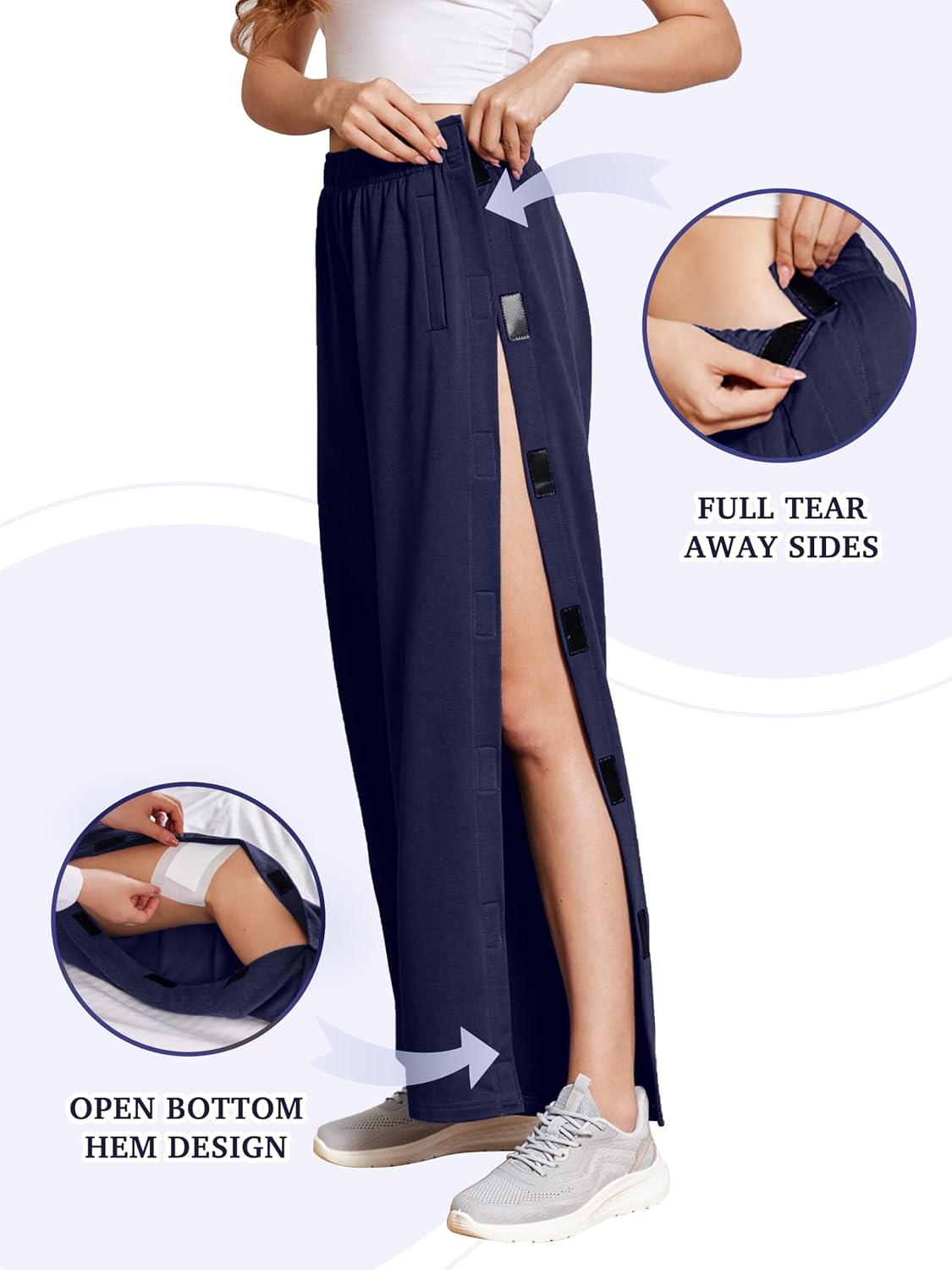 Detalle 2 de Deyeek Women's Side-Snap Tear-Away Sweatpants, Loose Fit with Pockets