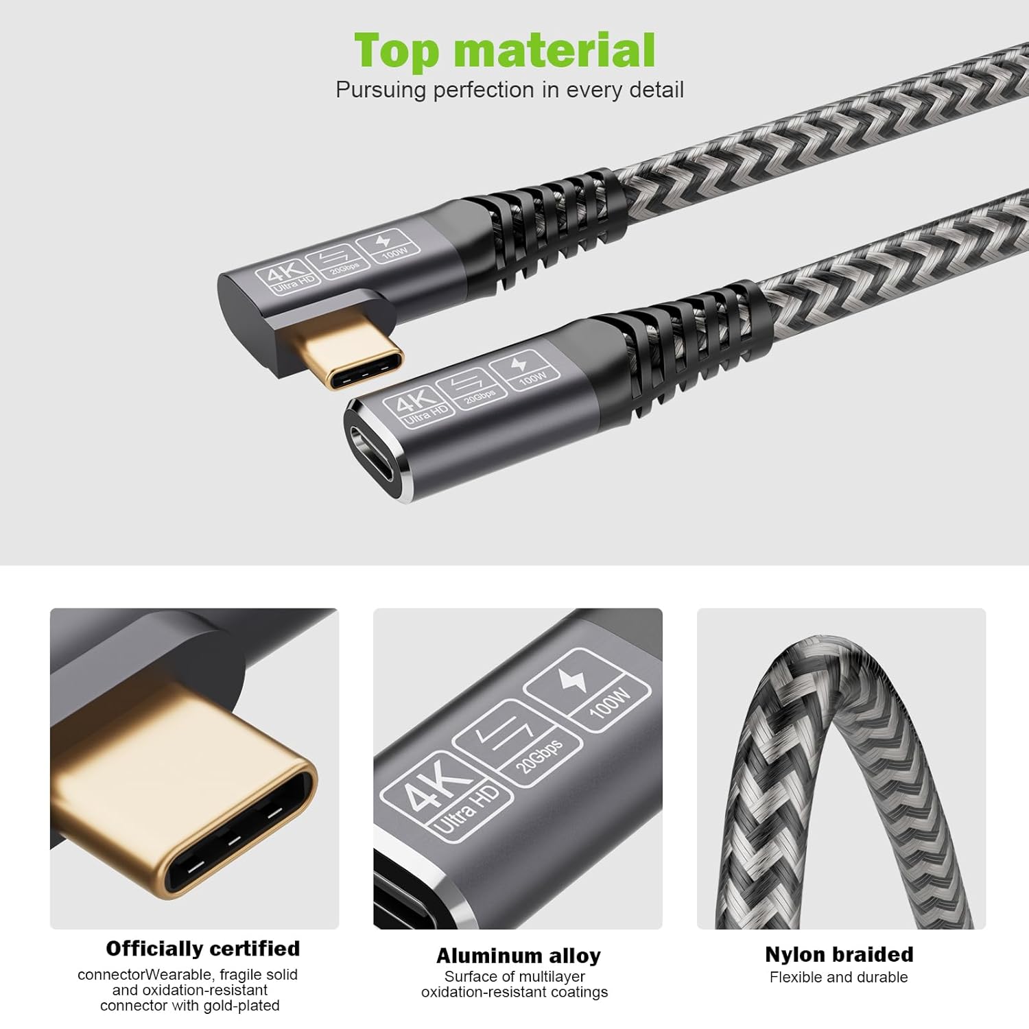 Thumbnail 2 de CAKOBLE USB-C Verlängerung 2 m (20 Gbps, 100 W, 4K@60 Hz) – USB 3.2 Gen2 Kabel, 90°