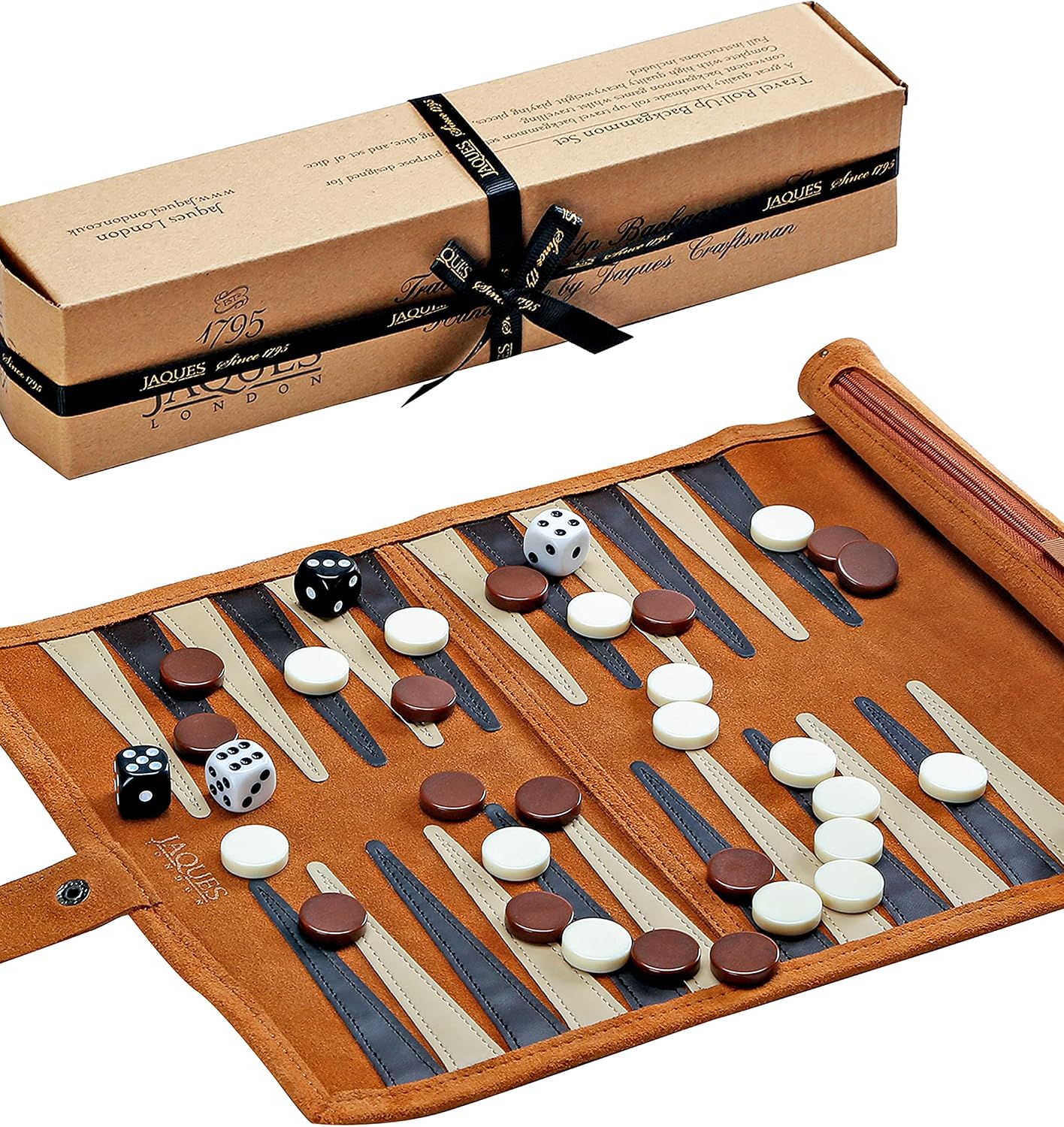 Detalle de Jaques of London Roll Up Travel Backgammon set 🎲