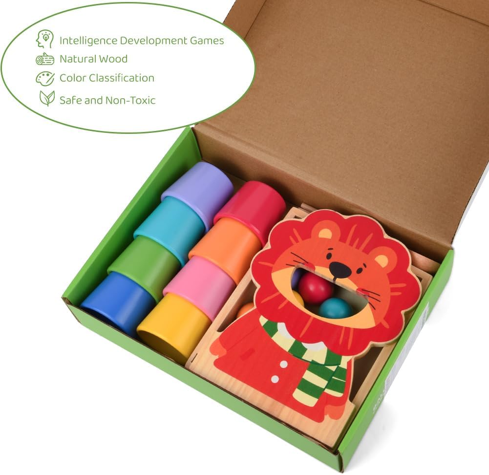 Detalle 2 de Vicloon Palline in Bicchierini Montessori 3+ Anni – Set in legno per imparare colori, forme e conteggio