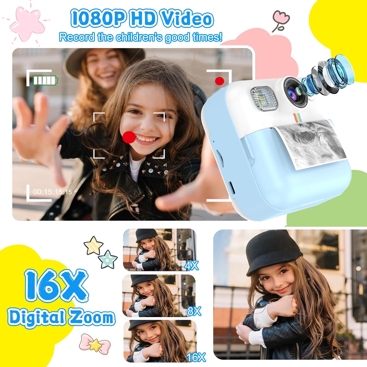 Thumbnail 3 de Dafotil Kids Camera for Boys: 1080P Instant Print in Blue