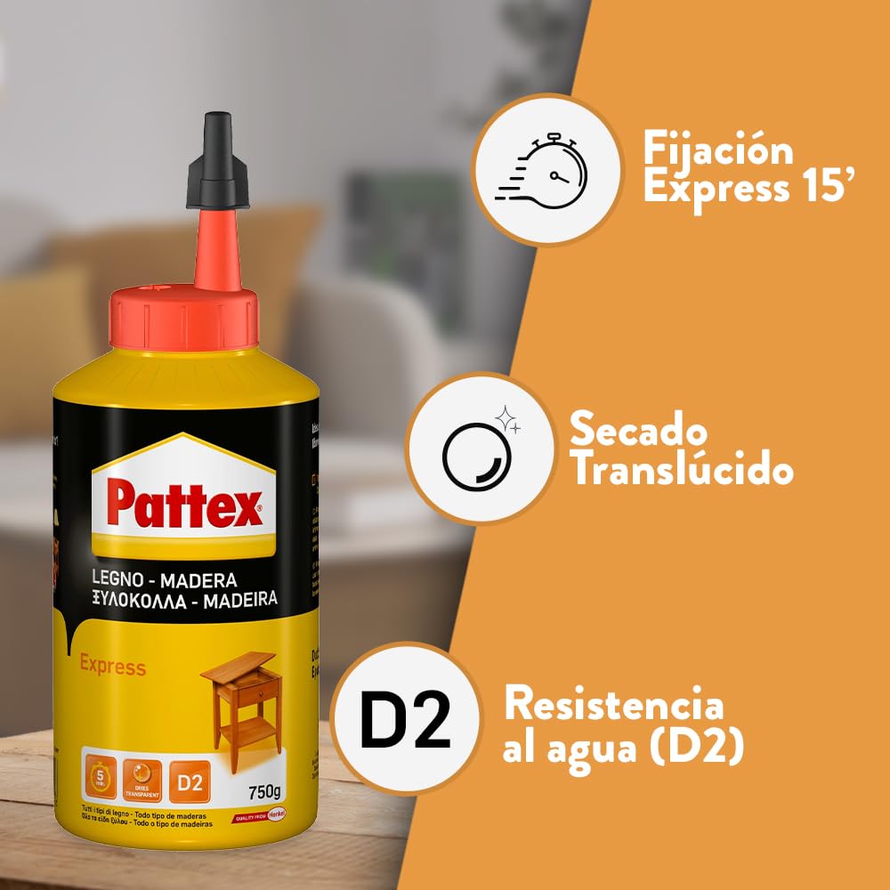 Detalle 1 de Pattex Cola Madera Express 750g 🪑 - Adhesivo Rápido