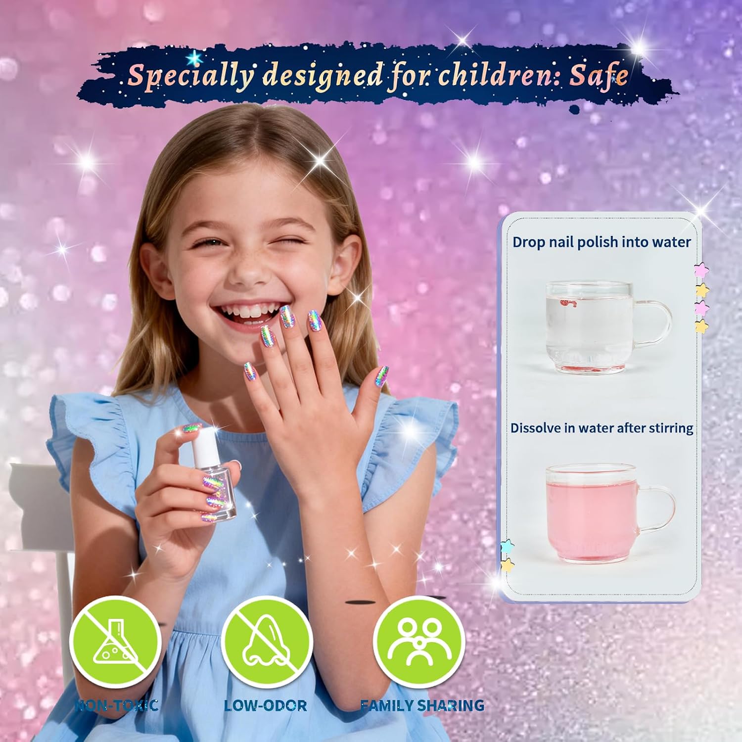 Thumbnail 2 de Aieenjor Kinder-Glitzer-Nagellack-Set (6 Farben) ab 3 Jahren – wasserlöslich & abziehbar