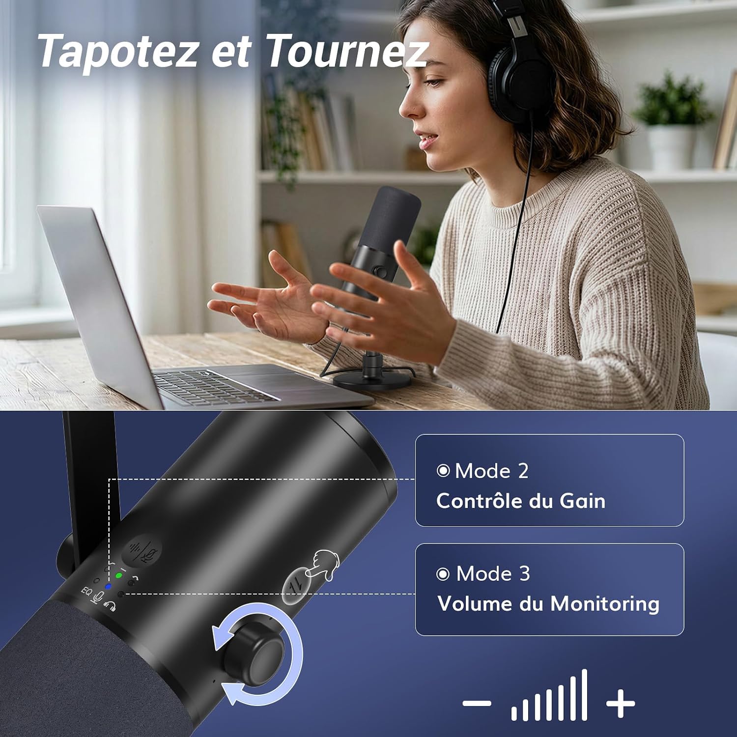 Thumbnail 3 de TONOR TD510 Air dynamische podcastmicrofoon met USB/XLR en AI-ruisonderdrukking