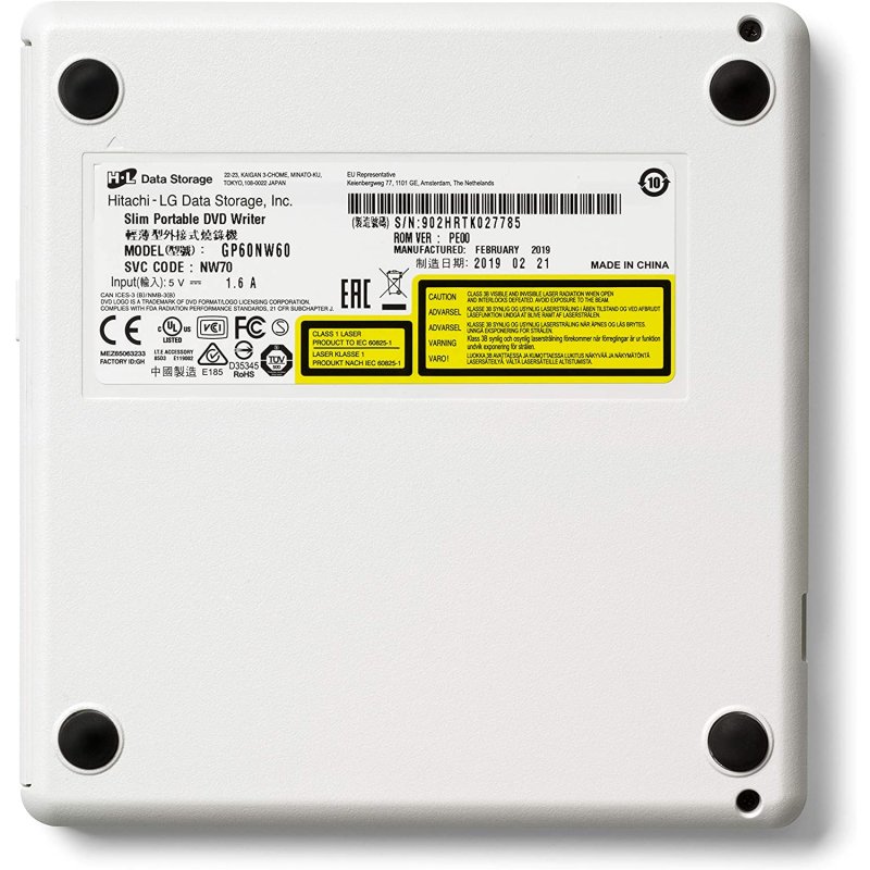 Detalle de LG Ultra Slim GP60NW60 Grabador DVD externo USB blanco 💽