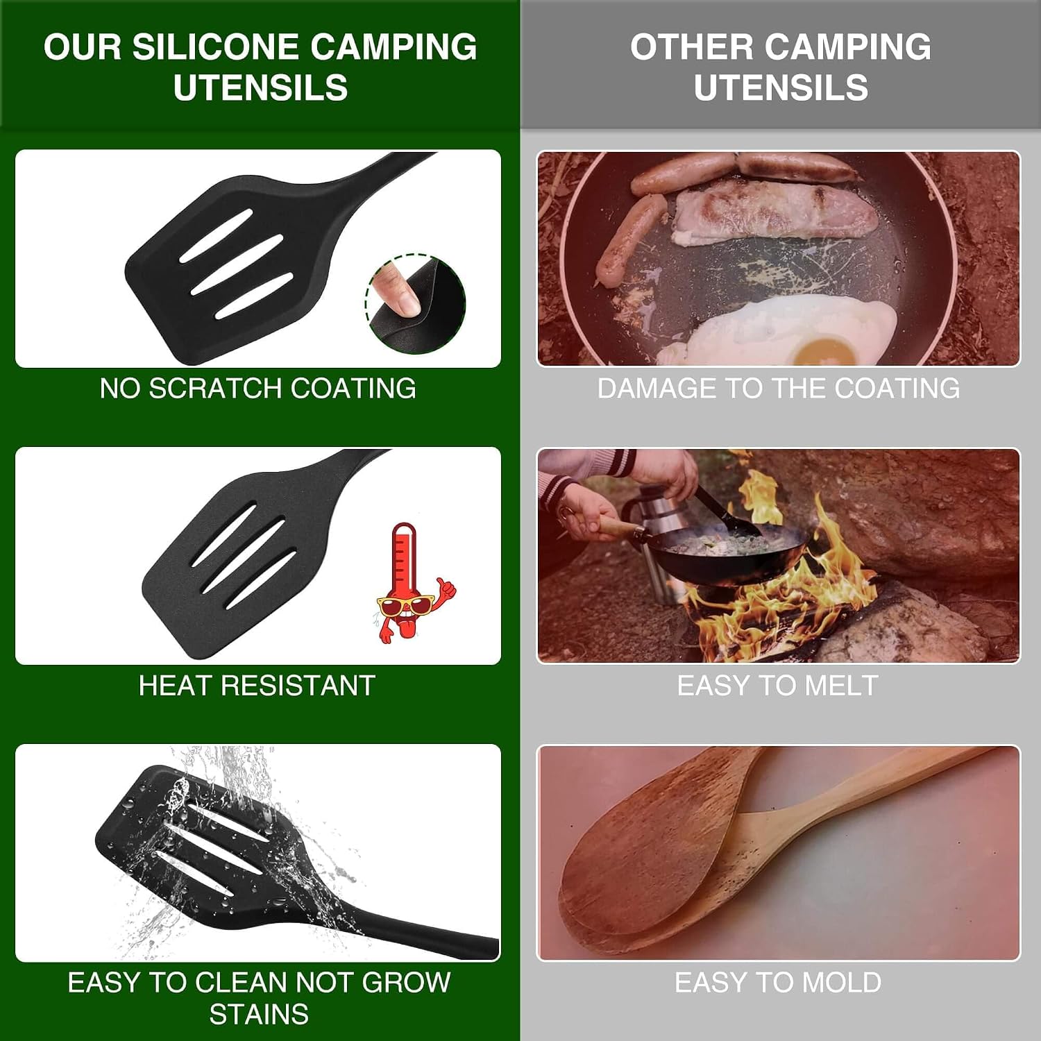 Detalle de Wesqunie Camping Cookware 30-Piece Silicone and Stainless Steel Utensil Set