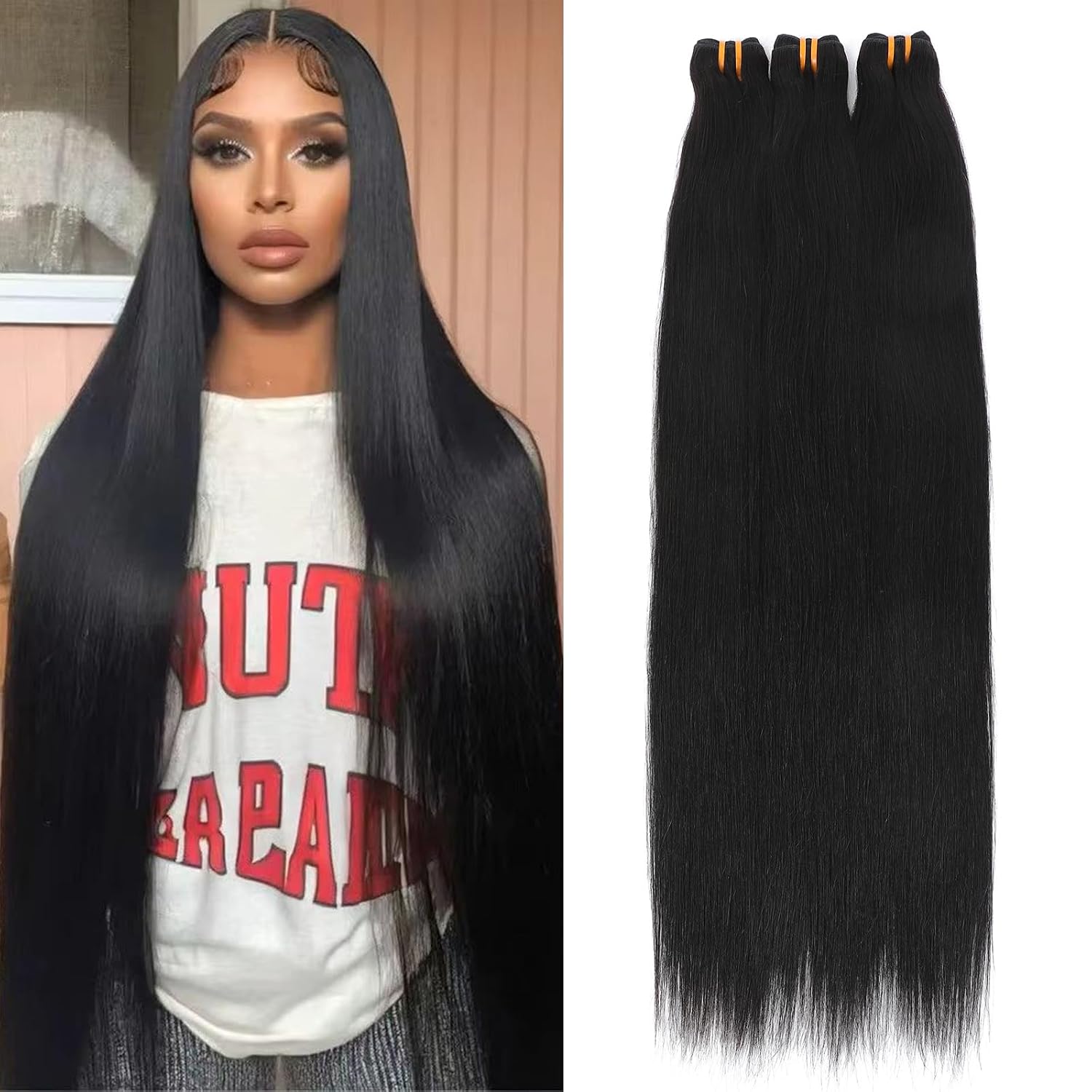 Detalle de Missking 16A Raw Burmese Virgin Straight Hair Bundles (3 x 18-inch) for Durable, Natural-Looking Extensions