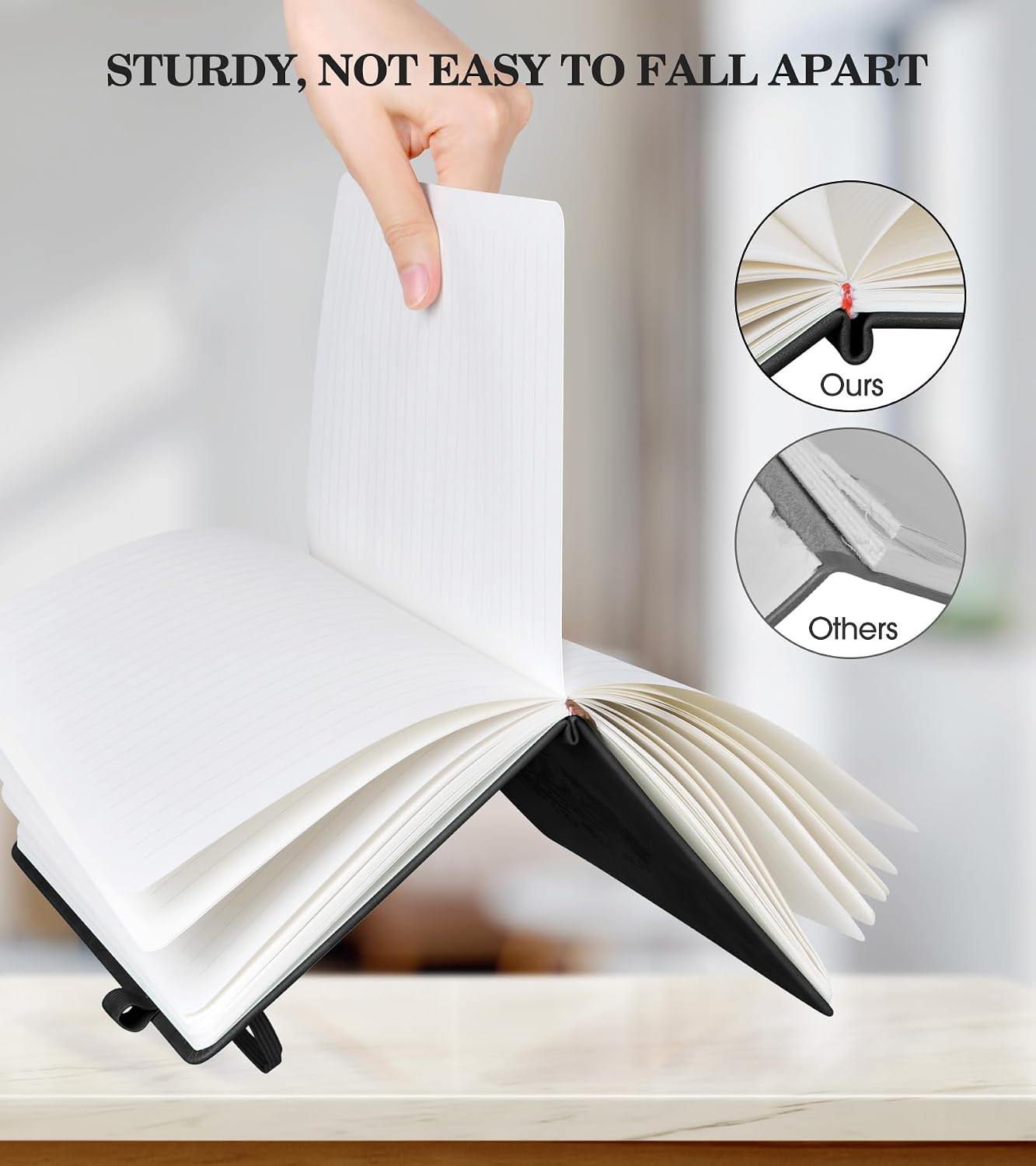 Detalle de MUAHLIUB A5 Lined Journal Notebook, Black Leather Hardcover, 200 Pages