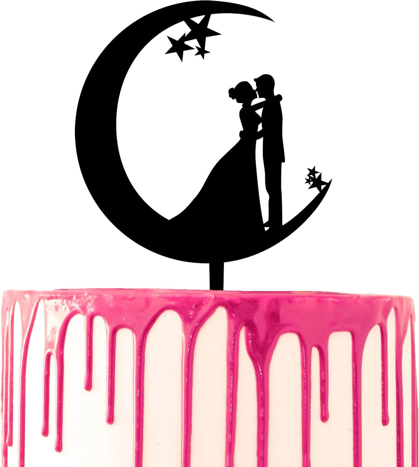 CARISPIBET Crescent Moon with Groom and Bride Hug – Acrylic Wedding Cake Topper