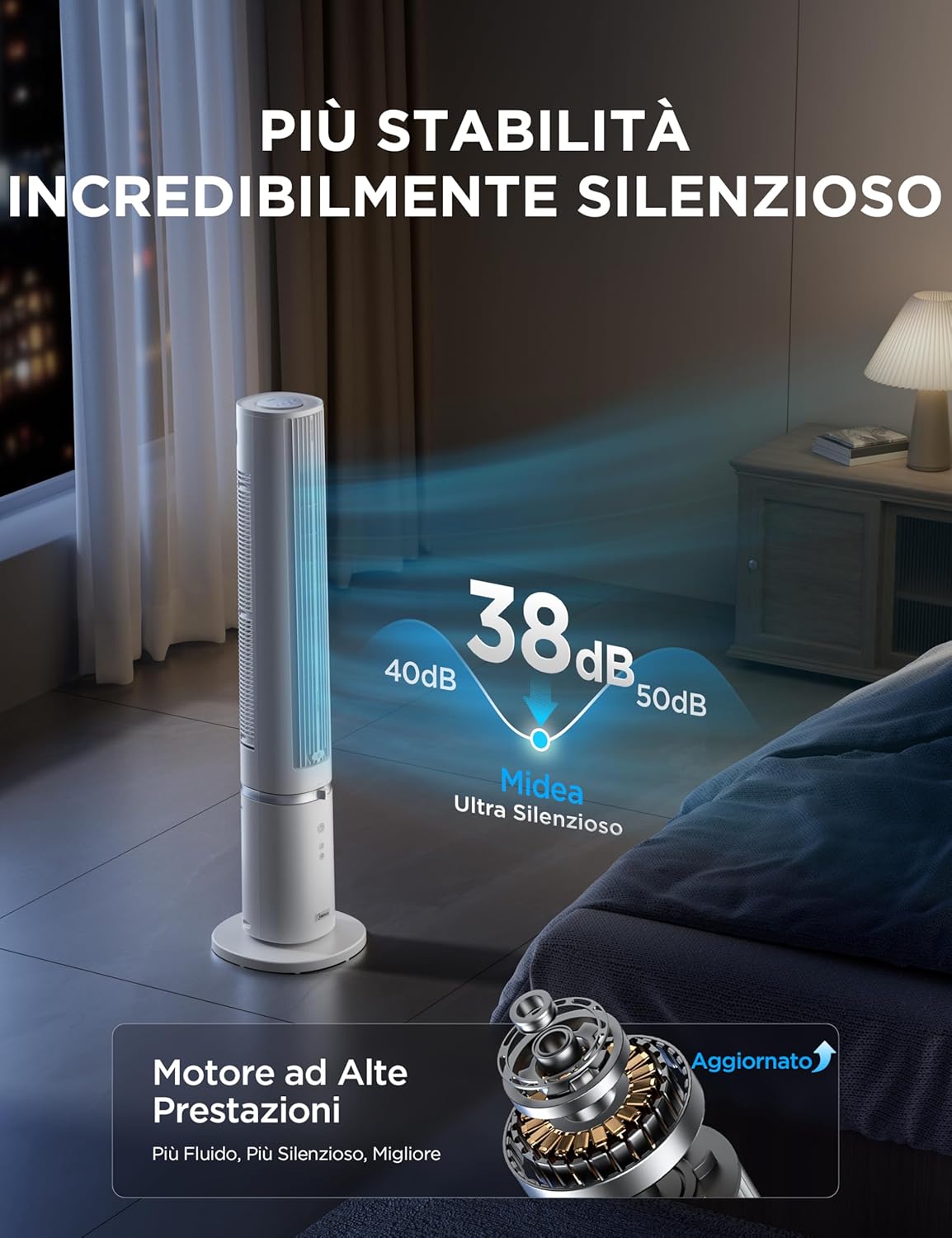 Thumbnail 3 de Midea MTF25FRG ventilatore a torre silenzioso con telecomando, 9 m/s e oscillazione 90°