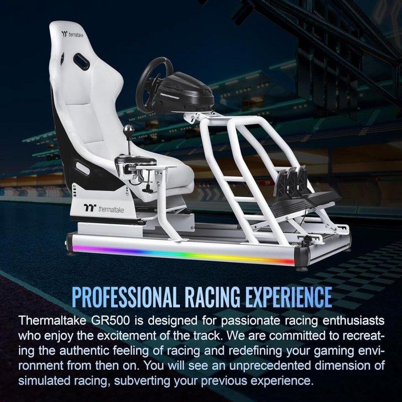 Detalle de Silla gaming Thermaltake GR500 Snow: ergonómica, resistente y RGB para simracing