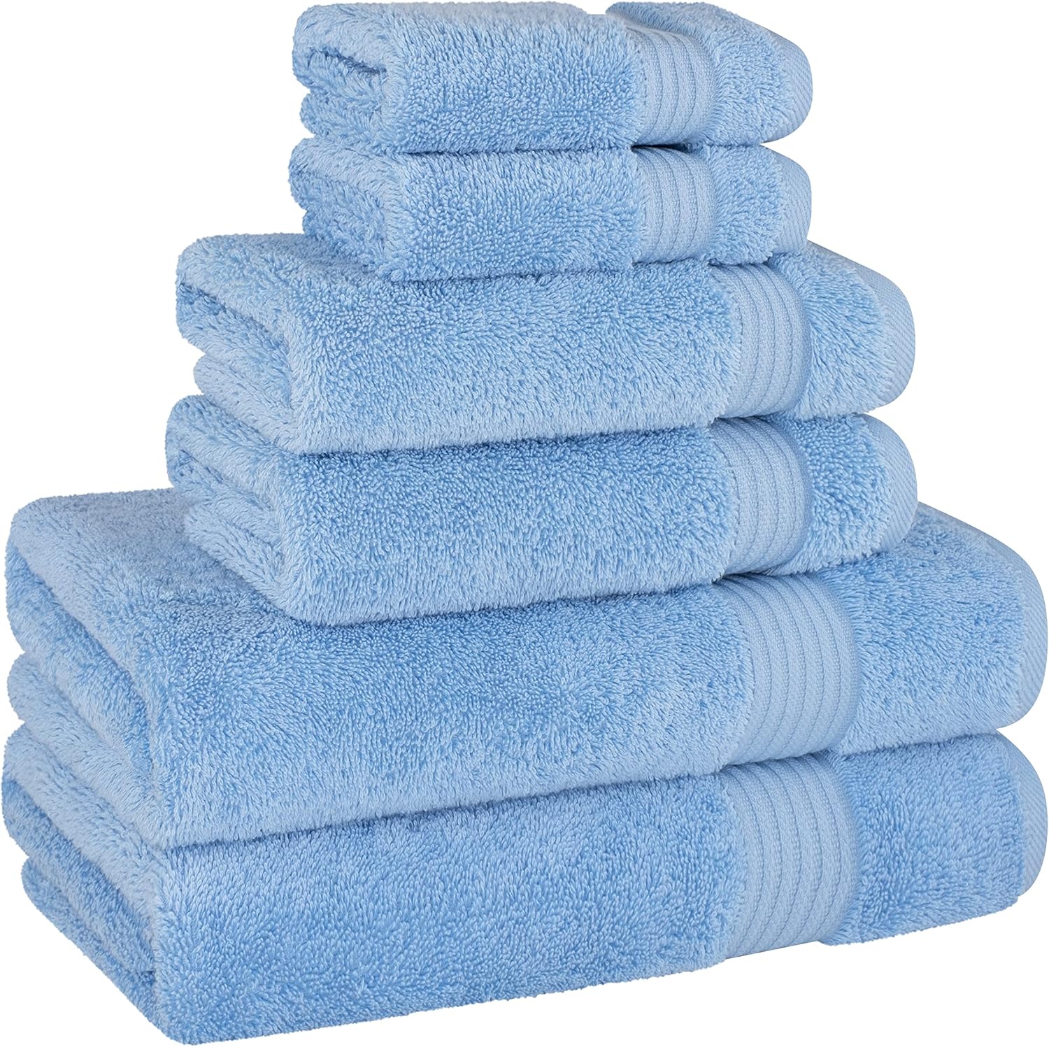 Detalle de Cotton Paradise 6 Piece Turkish Towel Set — 100% Cotton, Soft, Absorbent Bath Towels in Sky Blue
