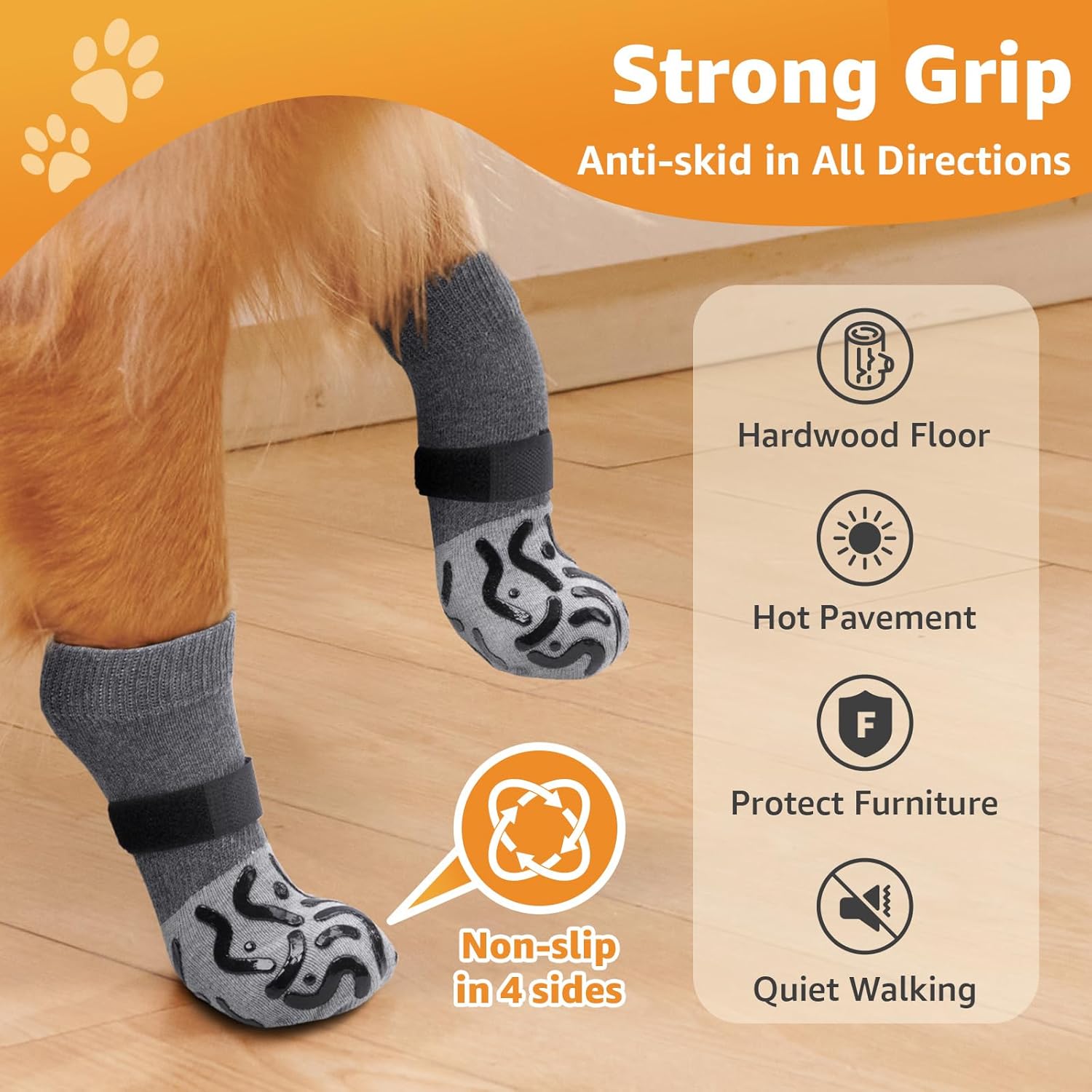 Detalle 2 de 2 Pairs Anti-Slip Dog Paw Socks Grey S