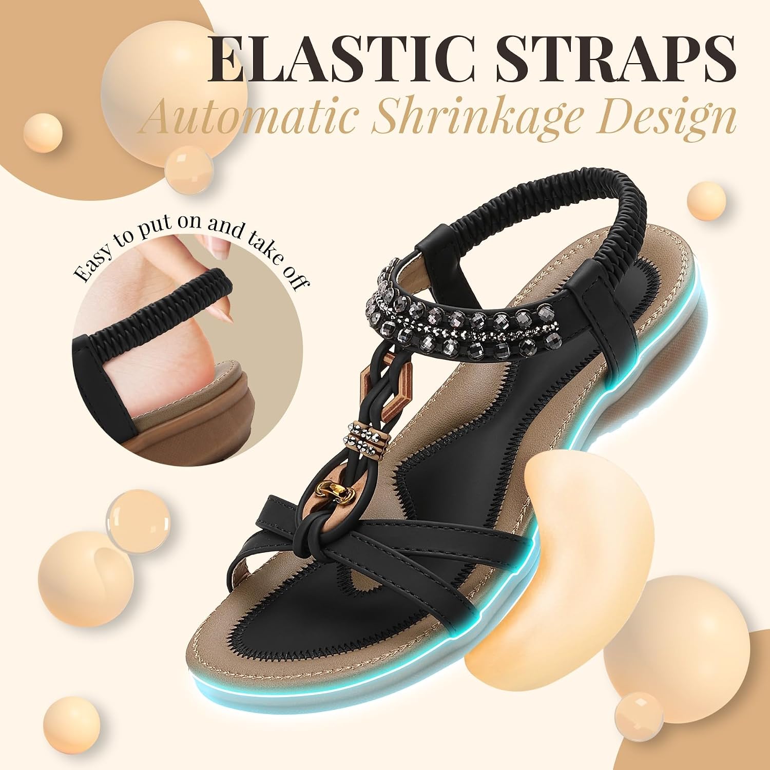 Thumbnail 6 de Littleplum Sandalen Damen Sommer Flache Sandalette Bohemia mit Strass-Perlen – vielseitige Freizeitsandaletten