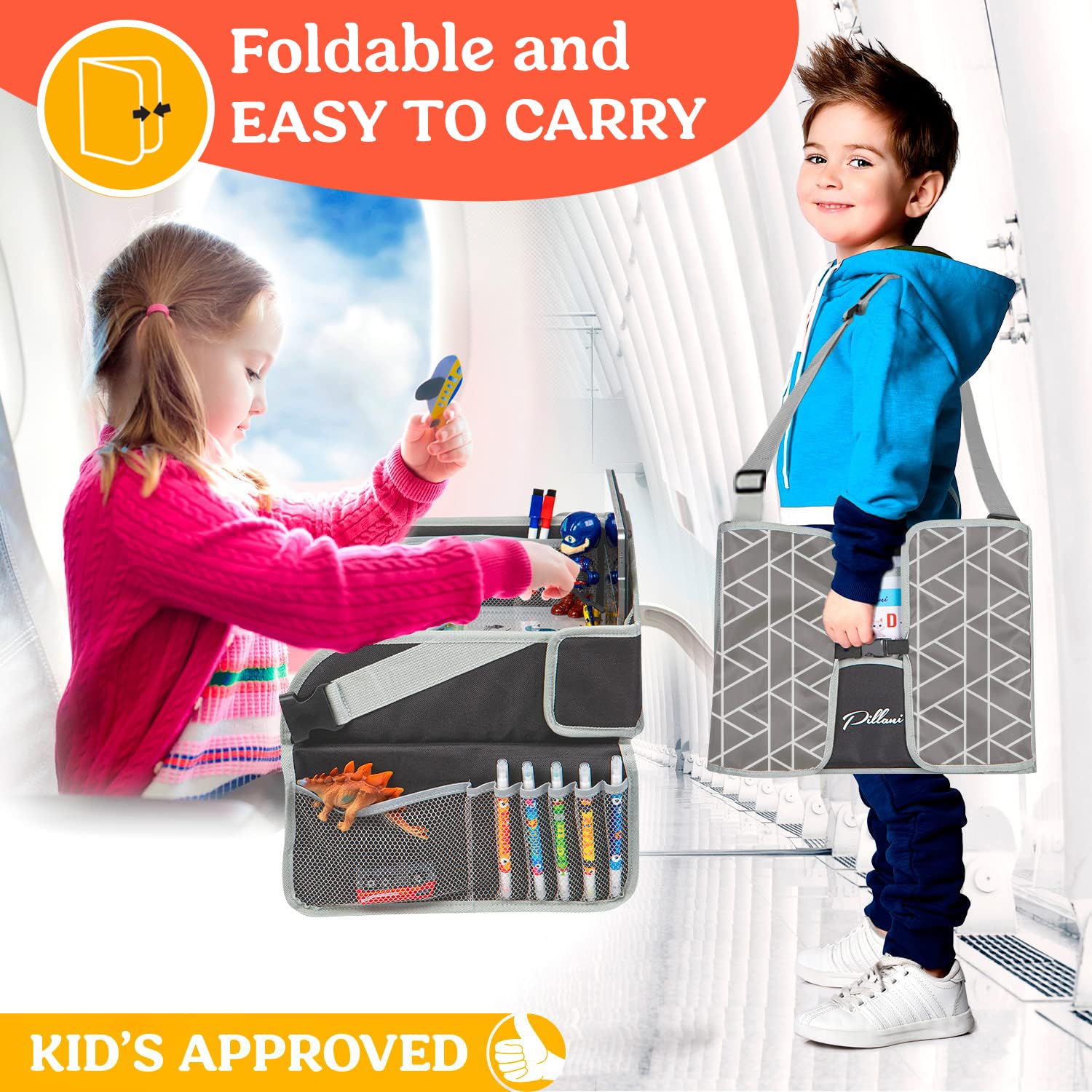 Thumbnail 4 de PILLANI Kids Travel Tray for Car with Erasable Drawing Surface and Tablet Pocket