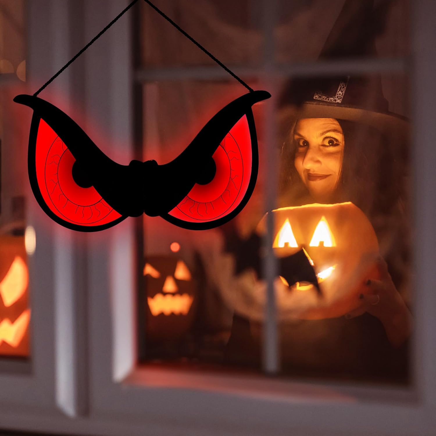 Detalle de BlcTec BT-EL68 Halloween Eye Lights, 20-Inch Wooden Decor with 7 Color Modes