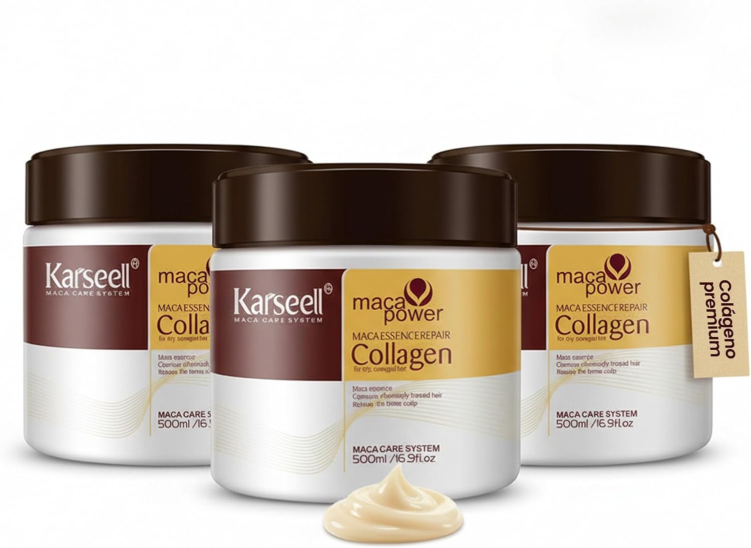 Detalle 1 de Karseell MACA CARE SYSTEM Mascarilla capilar reparadora con colágeno, aceite de argán y 4% de aceite de coco (500 ml)